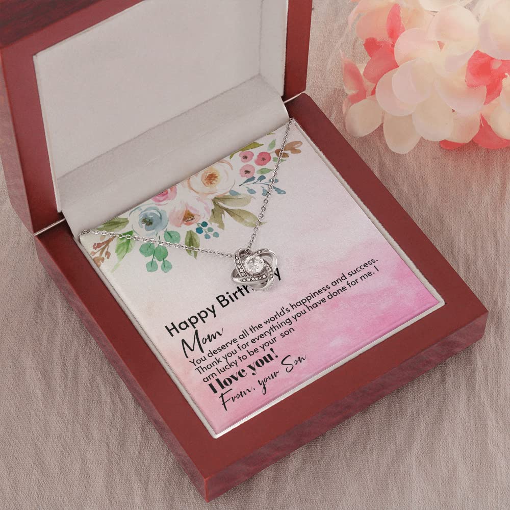 Birthday Gift Necklace for Mom - Sterling Silver Love Knot Pendant Jewelry from Son | Thoughtful Mother's Day, Anniversary & Special Occasion Present for Women