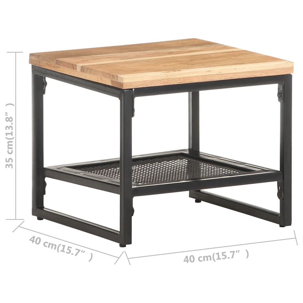 Solid Acacia Wood Side Table with Open Shelves - 15.7