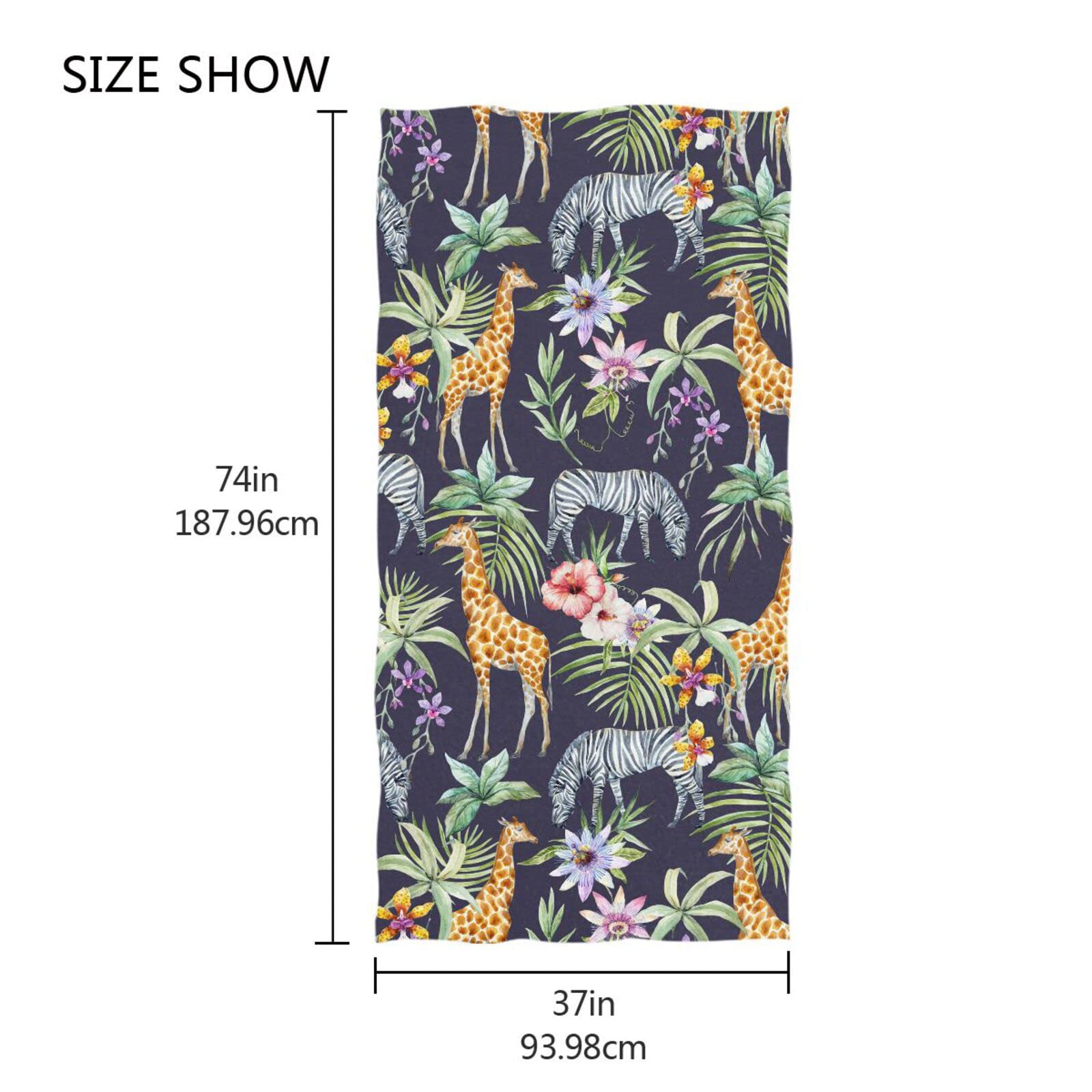 DOMIKING Tropical Palm Leaves Giraffe Zebra Beach Towels - Oversized 74