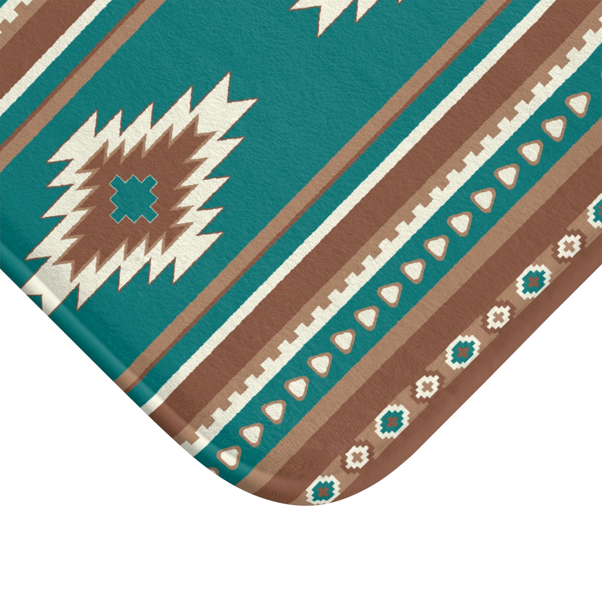 Boho Bath Mat with Turquoise Diamonds - Non-Slip Bathroom Rug, Southwestern Decor for Shower, Tub & Vanity Areas - Perfect for Boho & Farmhouse Style Bathrooms