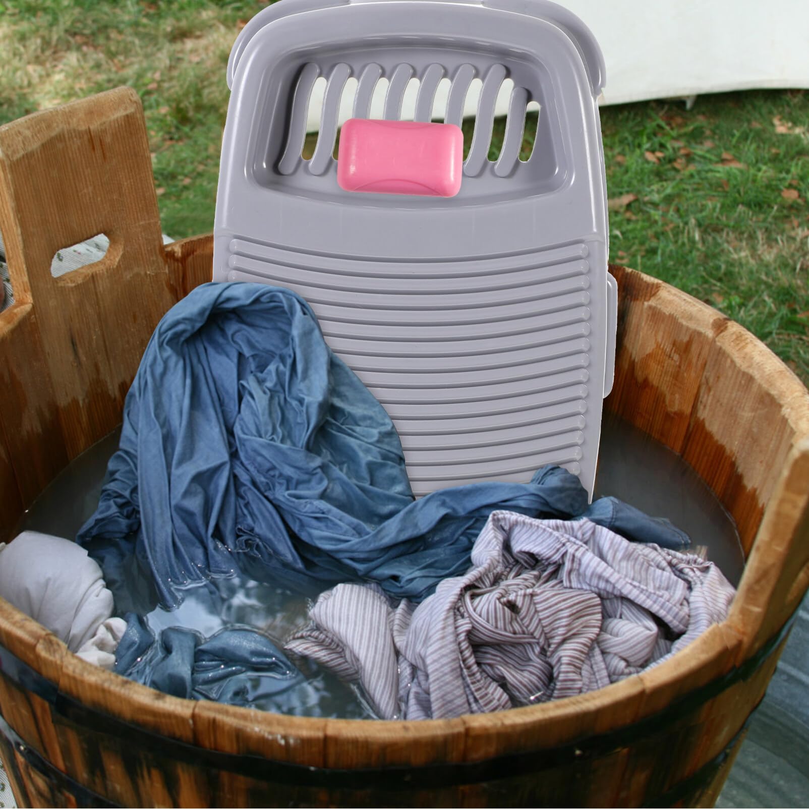 Anti-Slip Plastic Washboard for Hand Washing Clothes - Small Grey Washboard with Non-Slip Surface for Delicates & Underwear - Portable Hand Washing Tool for Laundry, Camping & Emergency Use
