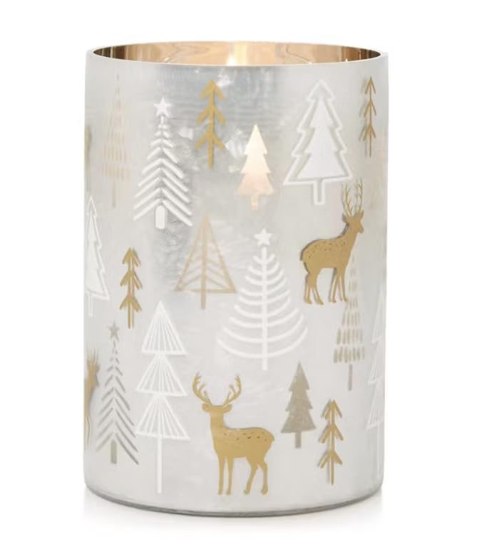 Yankee Candle Holiday Winter Gold Large Flickering Jar Candle Holder - Elegant Home Decor for Christmas, Winter Parties & Cozy Evenings