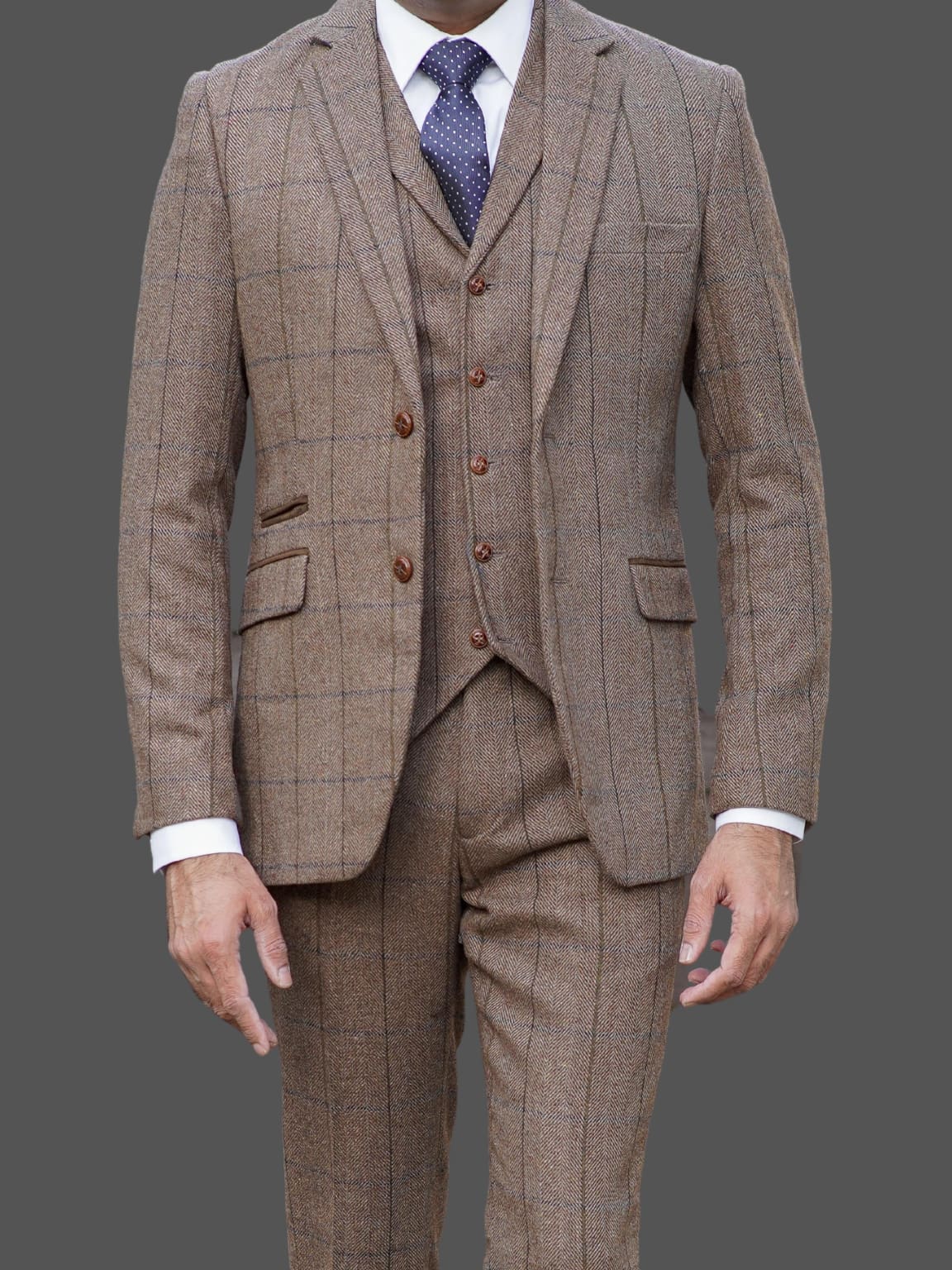 Barucci Marcus Men's Vintage Brown 3 Piece Tweed Suit - Classic Formal Wear for Weddings, Business Meetings & Special Occasions
