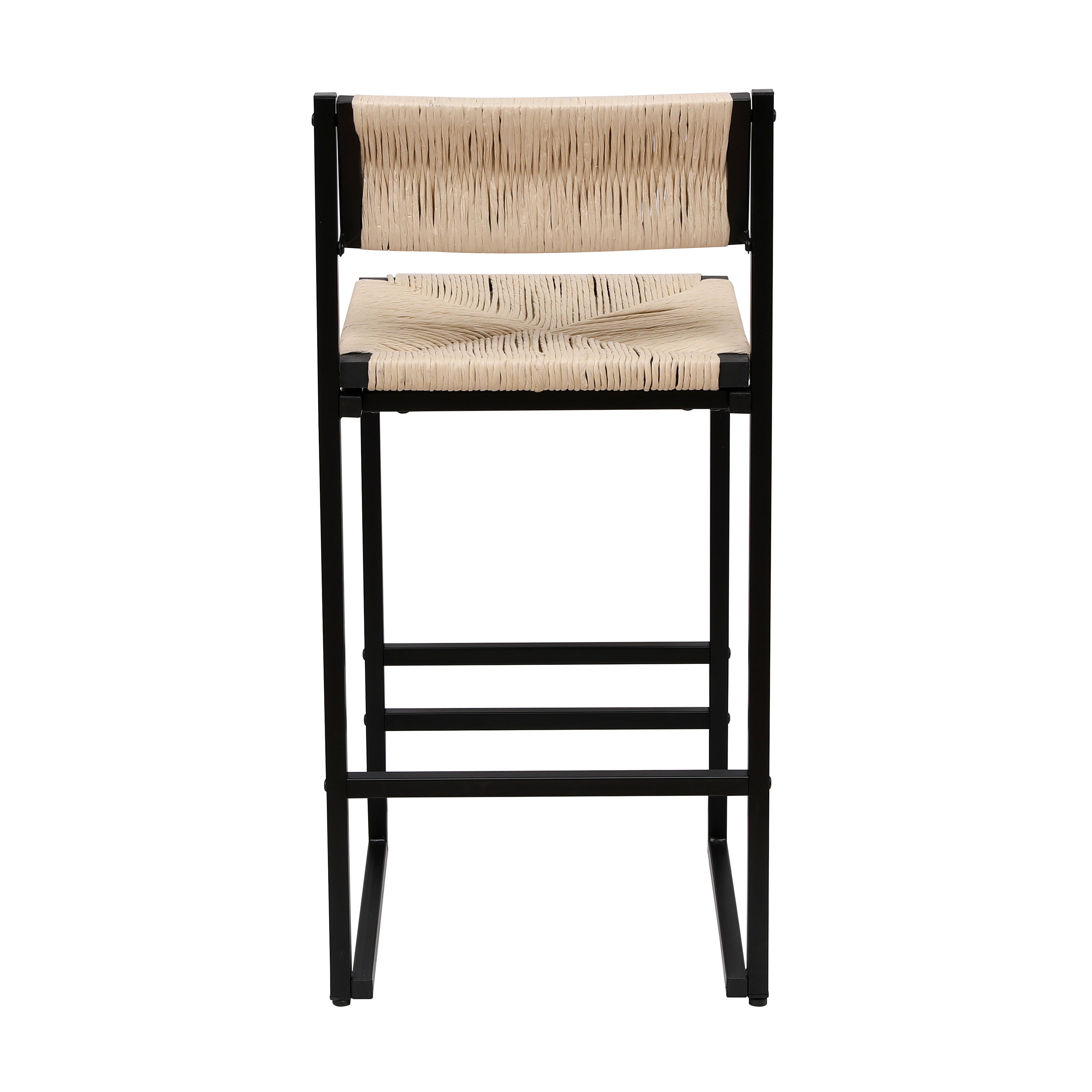 Handwoven Creamy White Paper Rope Bar Stools Set of 2 with Footrest - Natural Woven Counter Height Stools for Kitchen Island, Dining Room, Breakfast Nook & Patio Decor