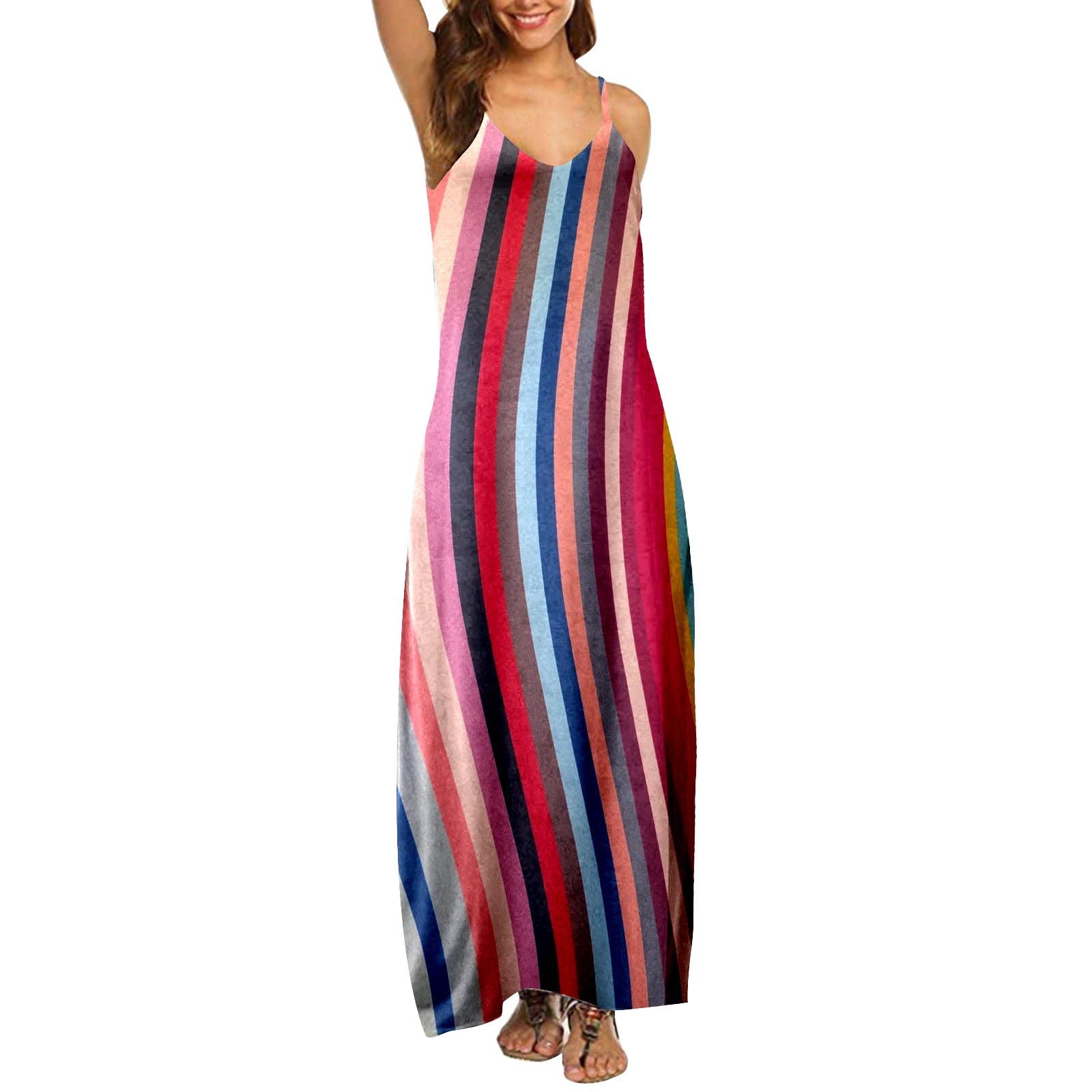 Women's Summer Casual Dress - Floral Printed Bohemian Maxi Dress with Spaghetti Straps | Perfect for Beach, Vacation & Boho Fashion