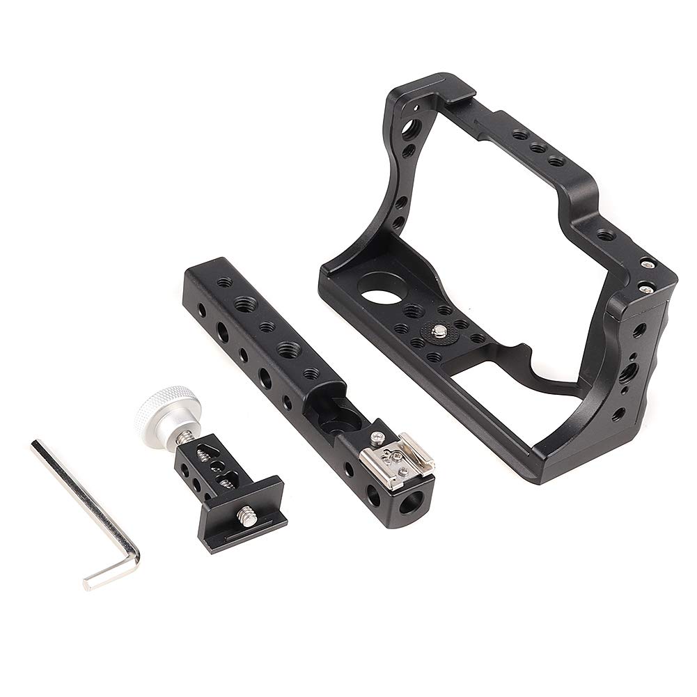 Aluminum Alloy DSLR Camera Cage Stabilizer with Cold Shoe & Top Handle Grip for Canon EOS M50 - Perfect for Vlogging, Filmmaking & Professional Photography