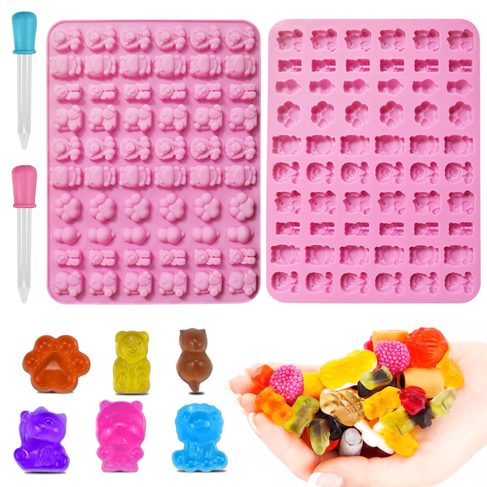 4 PCS Mini Gummy Silicone Molds for Chocolate, Candy, Biscuits & Wax Melts - Reusable Baking Molds for DIY Treats, Cake Decorating & Party Favors
