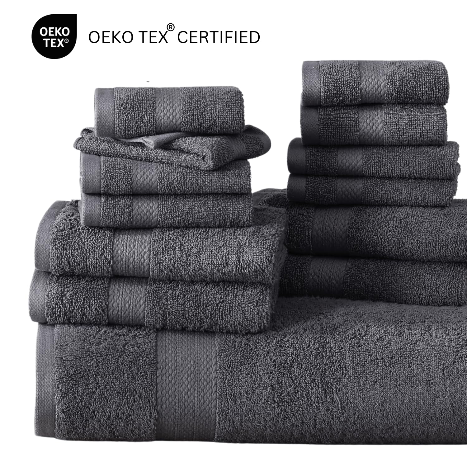 Premium 100% Cotton Bath Towels Set of 6 - Extra Large Hotel Quality Towels (2 Bath, 2 Hand, 2 Washcloths) | Soft & Absorbent for Spa, Gym & Luxury Bathroom | Cool Grey