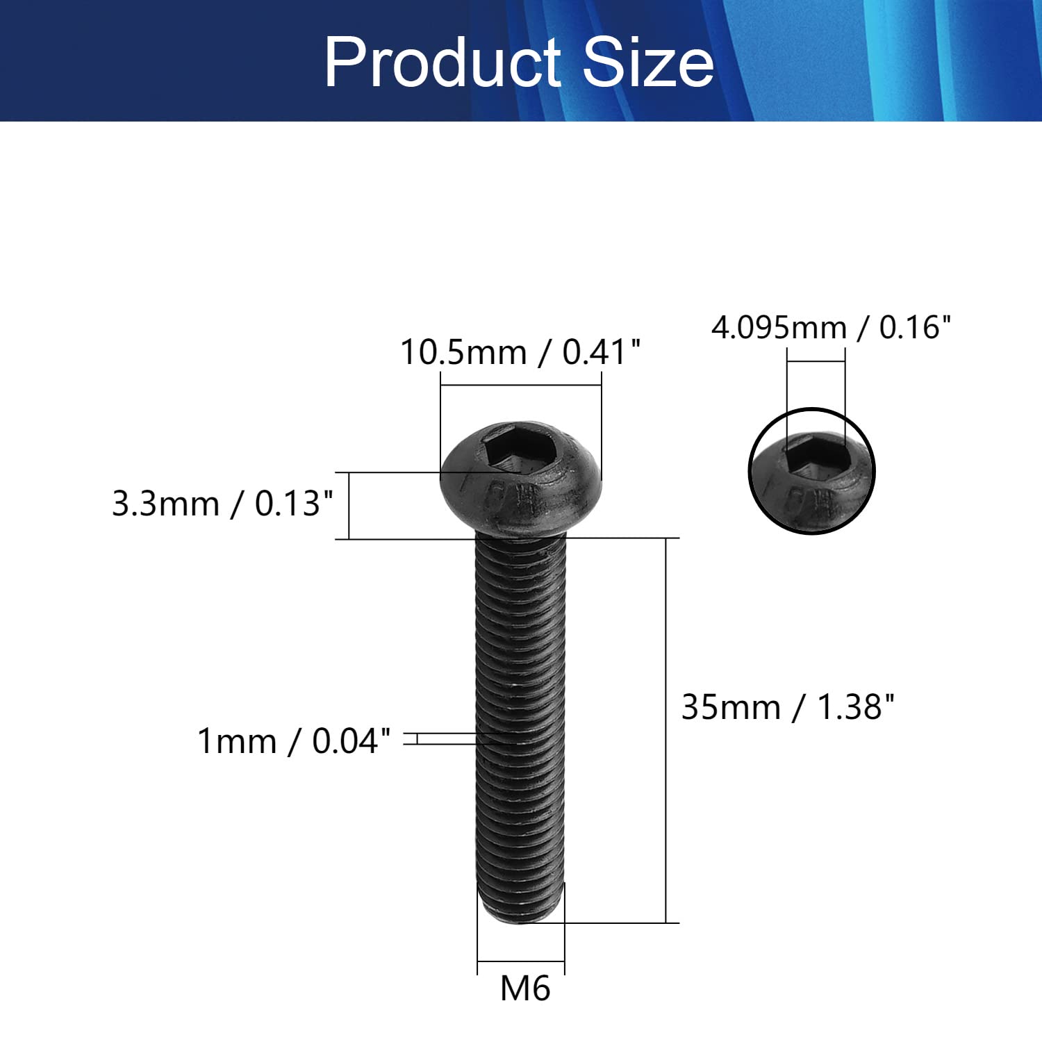 20Pcs M6x35mm Black Hex Socket Screws for Furniture Assembly