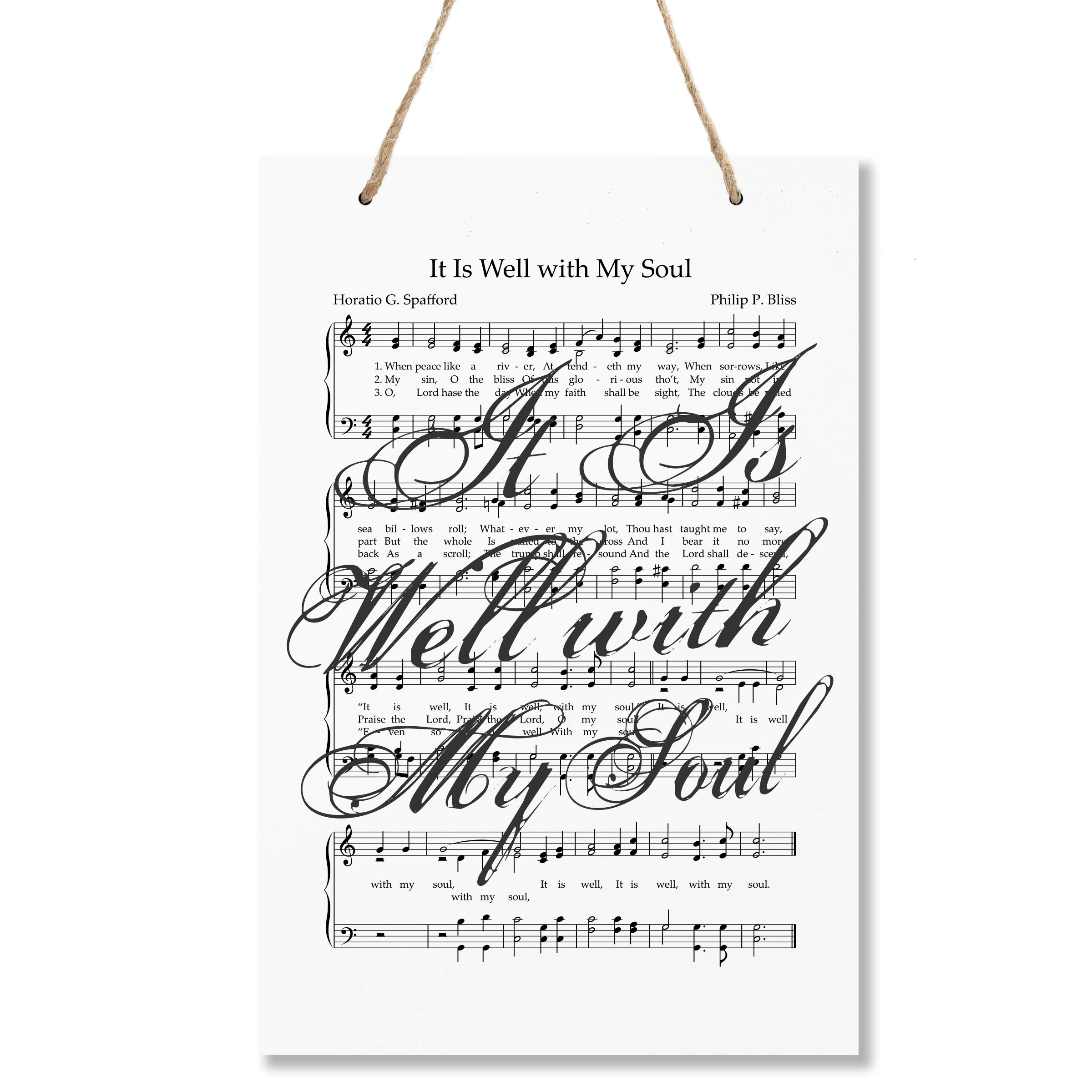LifeSong Milestones Inspirational Hymn Sheet Music Wall Art Plaque - 8” x 12” Wooden Home Decor with Hanging Rope (It Is Well with My Soul) - Perfect for Christian Gift, Nursery Decor & Farmhouse Wall Art