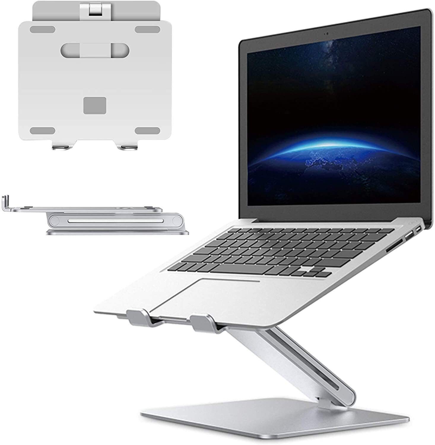 Adjustable Ergonomic Aluminum Laptop Stand with Cooling Fan - Portable Foldable Ventilated Riser for MacBook Pro/Air, iPad & Tablets - Perfect for Home Office, Gaming & Travel Use