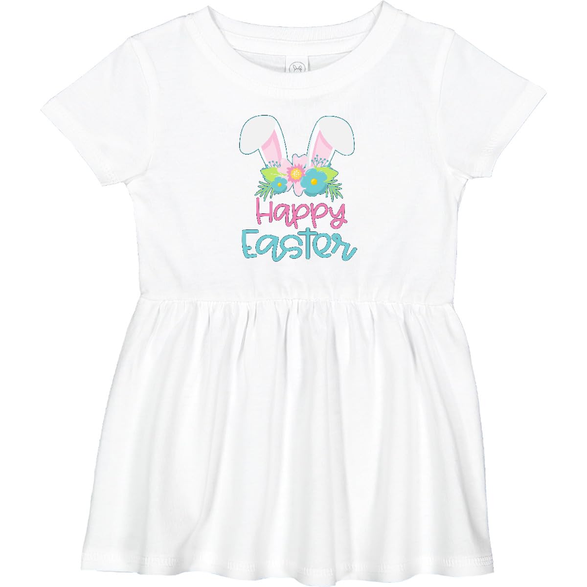 Inktastic Happy Easter Bunny Ears & Flowers Baby Girl Dress - Cute Spring Outfit for Easter Photos, Church & Family Gatherings