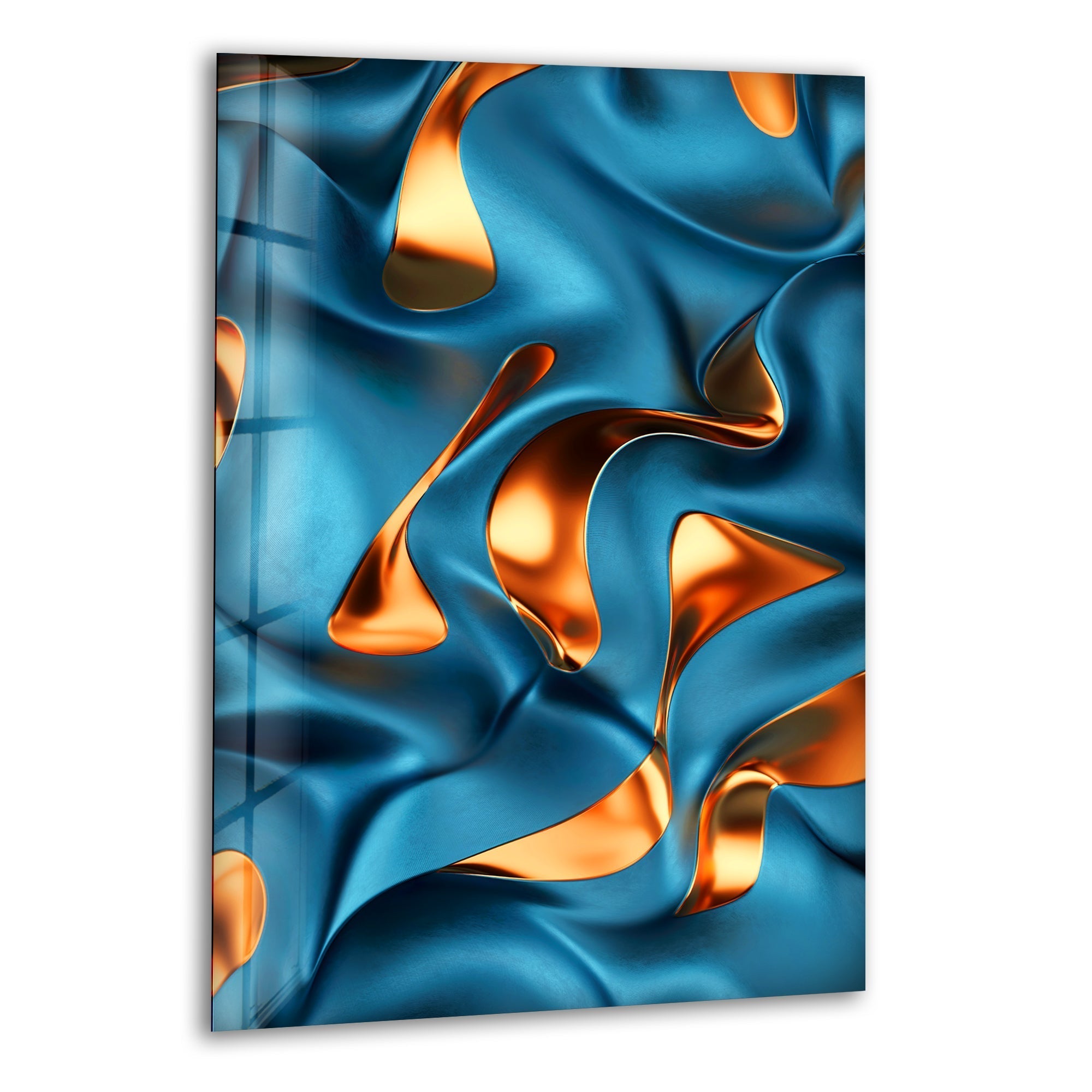 Abstract Bronze Blue Glass Wall Art - Modern Home Decor for Living Room, Bedroom & Office - Elegant Handmade Glass Panel for Stylish Interior Design