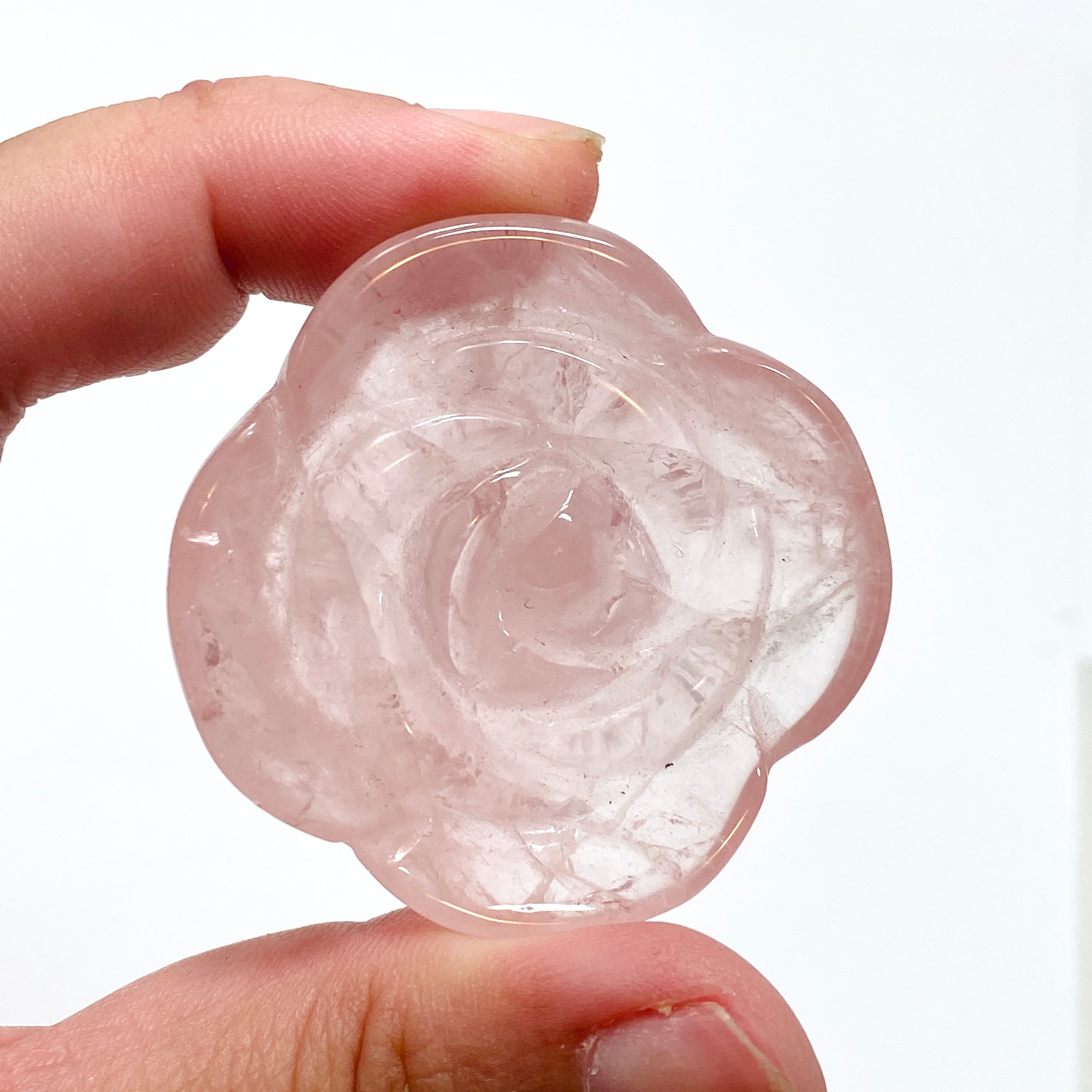 Rose Quartz Flower Carving RQFLO 01 - Handcrafted Natural Stone Decoration for Home, Office & Meditation Space
