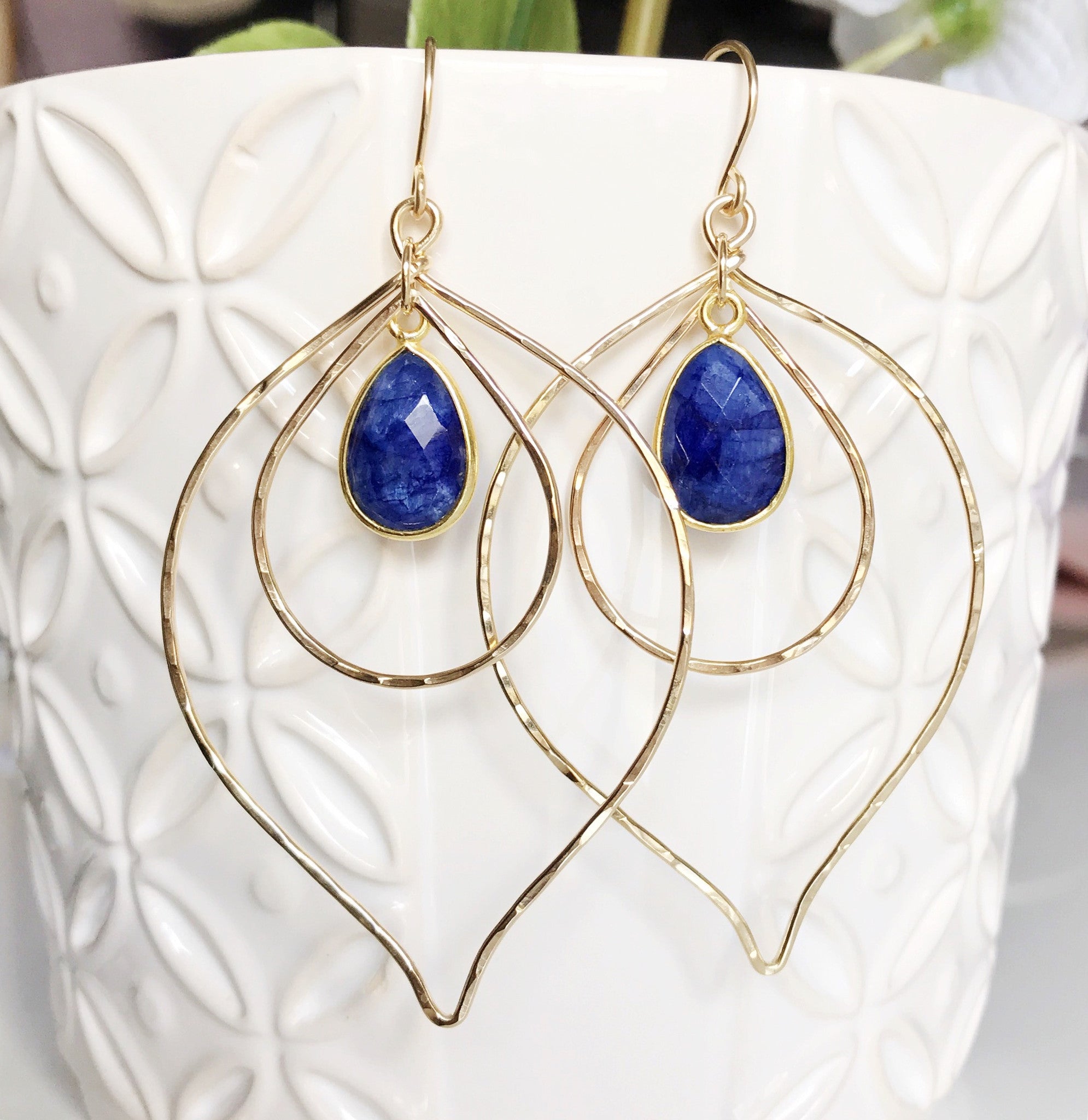 Chloe Lapis Lazuli Earrings - Genuine Stone Dangle Earrings for Women, Handmade Jewelry Gift (E269) | Perfect for Weddings, Parties & Special Occasions