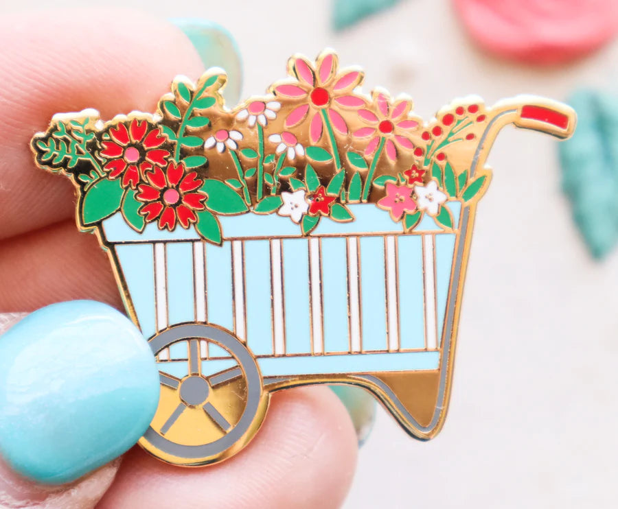 Floral Wheelbarrow Needle Minder - Magnetic Pin Holder for Sewing & Embroidery - Perfect for Quilting, Cross Stitch & Craft Projects - Spring Design by Flamingo Toes