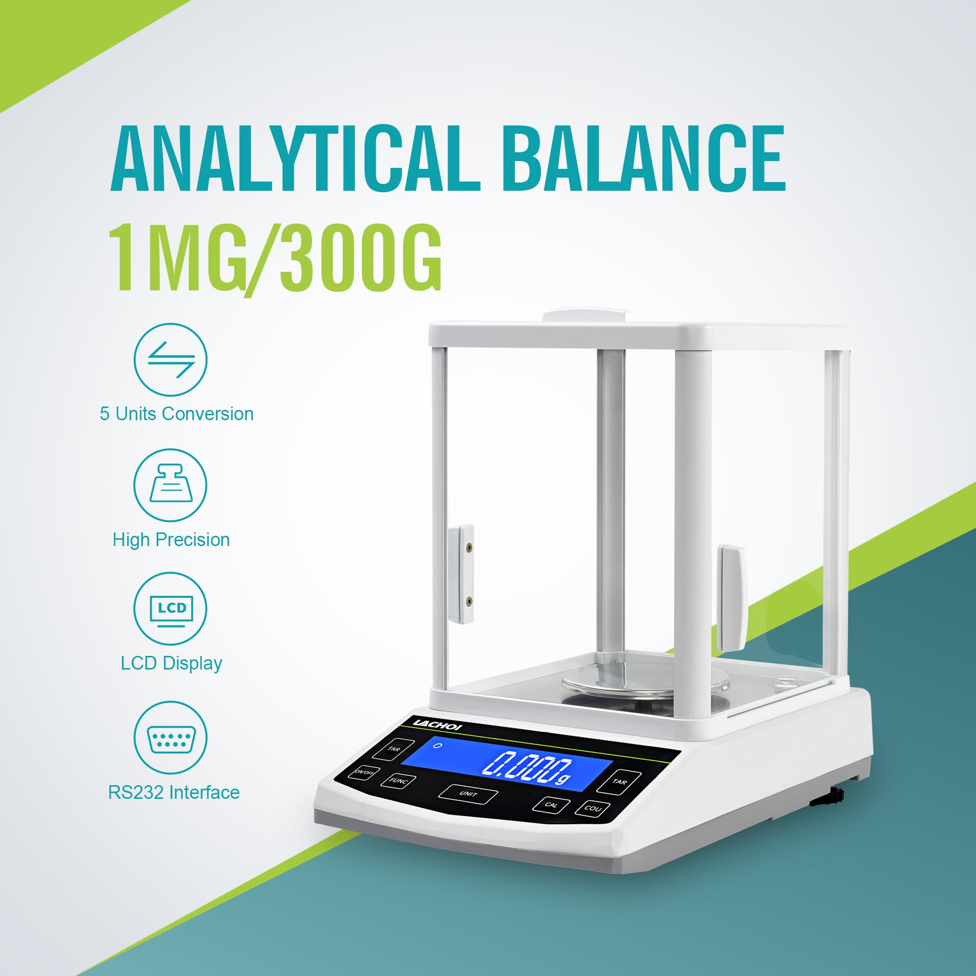 High Precision Lab Scale 0.001g x 300g with LCD Display & Sealed Windshield | Stainless Steel Digital Balance for Jewelry, Medicine, Science Experiments | Unit Conversion & Tare Function | White