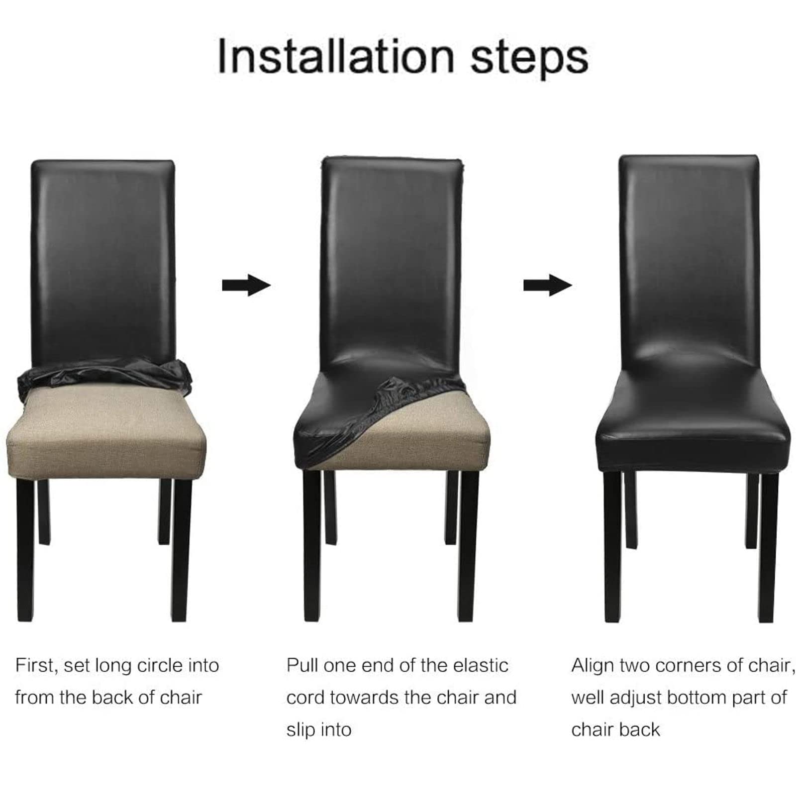 Premium PU Leather Dining Chair Covers - Stretchable, Waterproof Chair Slipcovers (Set of 6) - Soft Protector for Kitchen, Restaurant & Hotel Use - Perfect for Dining Rooms, Coffee Shops & Home Decor