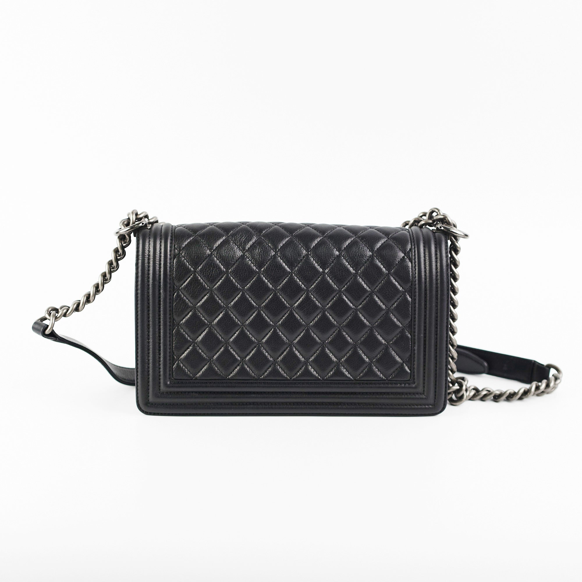 Chanel Boy Old Medium Black Leather Quilted Shoulder Bag - Luxury Designer Handbag for Women, Perfect for Evening Parties & Daily Use