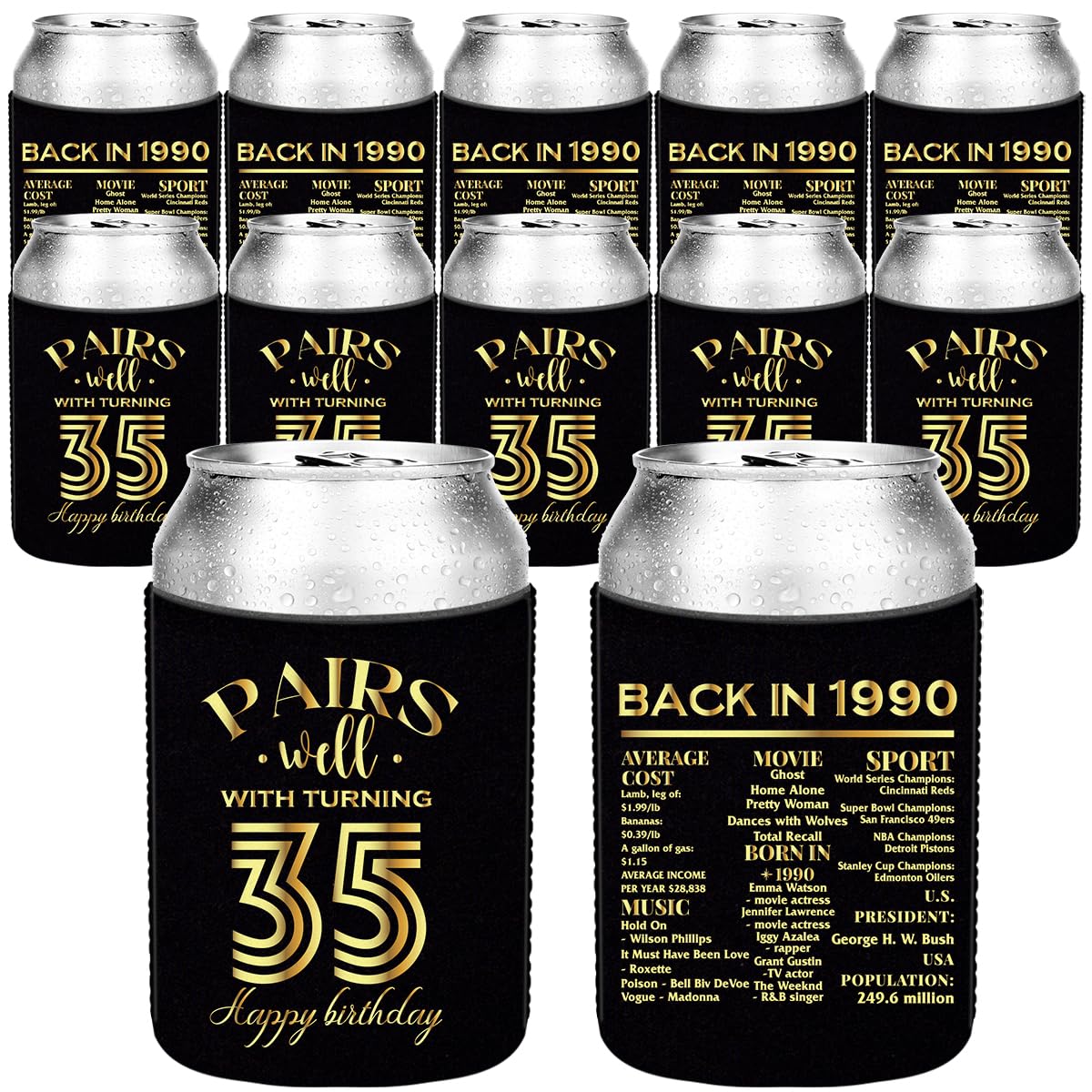 35th Birthday Party Decorations for Men & Women - 35th Birthday Supplies, Favors & Beer Can Cooler Sleeves - Perfect for Anniversary Celebrations, Milestone Parties & Bar Decor
