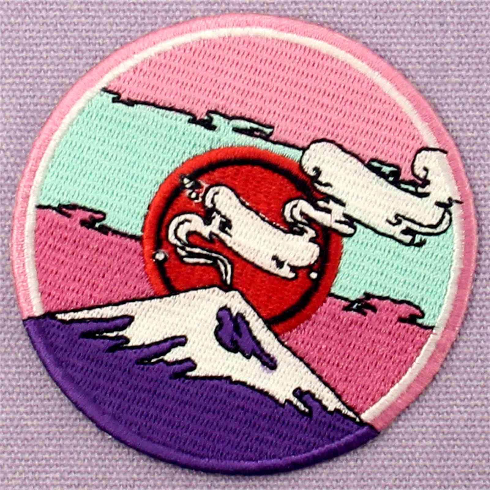 Fuji Under The Red Sun Embroidered Patch - Iron On & Sew On Applique Emblem for Jackets, Hats, Bags & DIY Crafts | Vintage Japanese Inspired Design