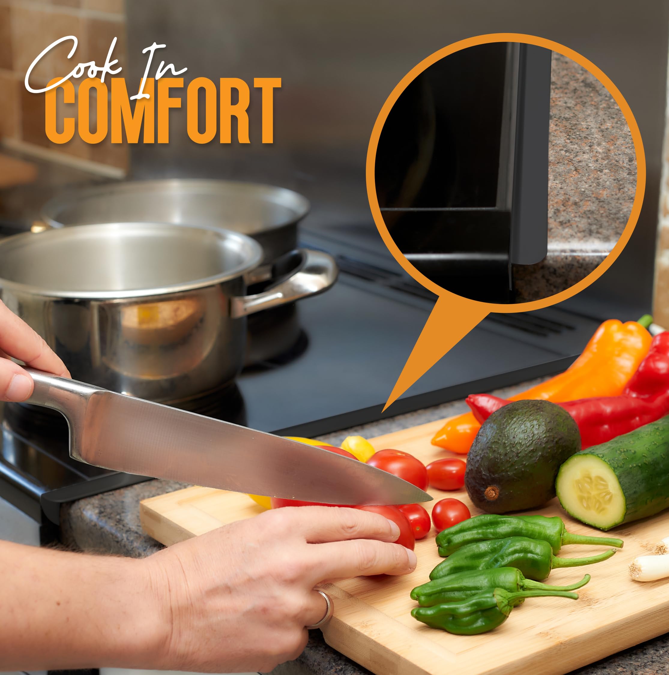Premium 316 Stainless Steel Stove Gap Covers (2 Pack) - Heat Resistant Oven Gap Filler for Stovetop & Counter Protection - 25.4 Inch Black Steel - Ideal for Kitchen Safety & Cleaning Convenience