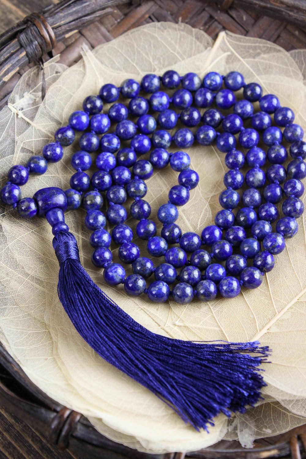 108 Bead Lapis Lazuli Mala Prayer Necklace - Meditation, Yoga & Spiritual Healing Beads for Mindfulness & Stress Relief