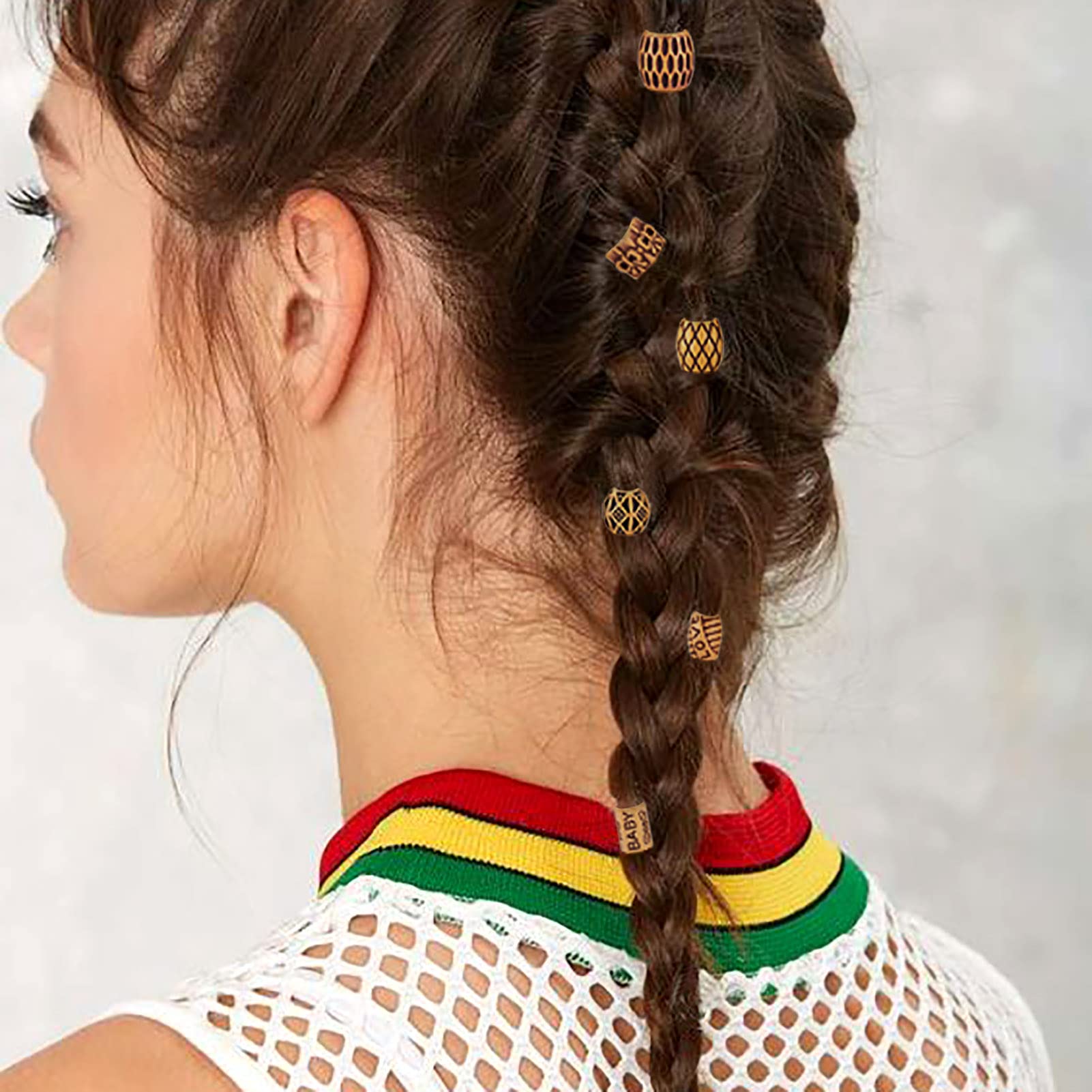 130Pcs Plastic Wood-Look Beads for Hair Braiding - 26 Styles (Column, Cube, Round, Oval, Rectangle) - Large Hole Dreadlock Beads for Jewelry Making & DIY Crafts - Perfect for Boho Hairstyles, Festival Looks & Gift Making