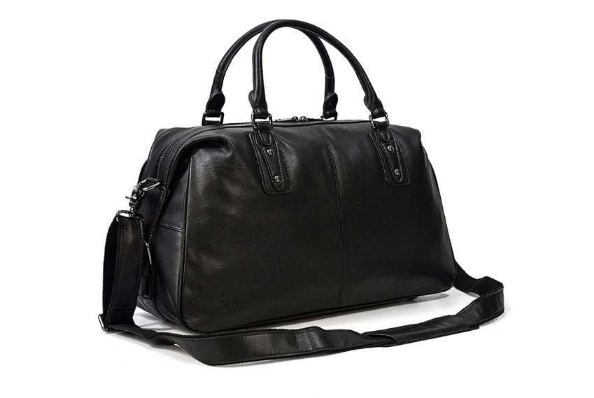 Premium Black Leather Travel Luggage Bag for Men & Women - Durable Carry-On Suitcase for Business Trips & Vacations