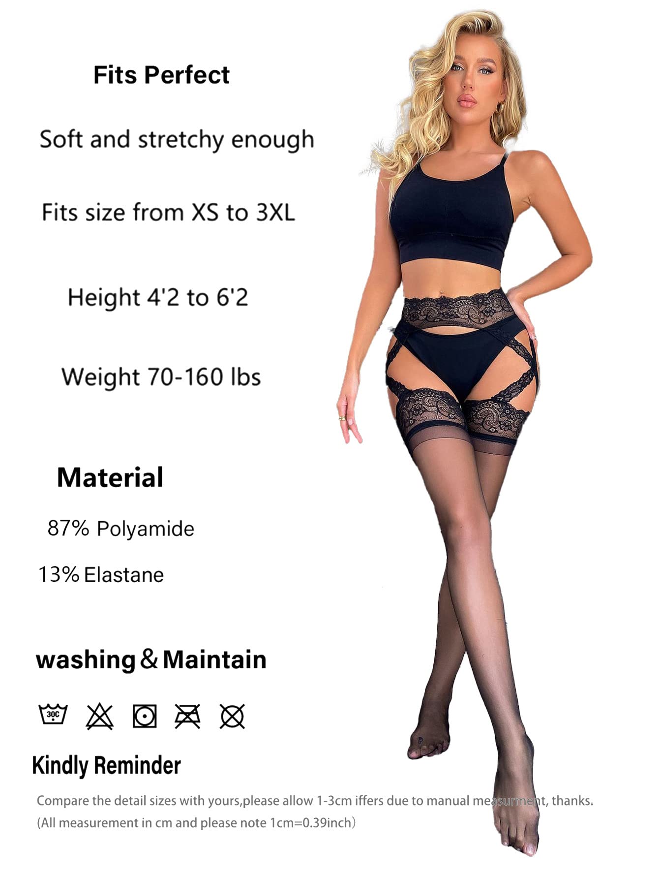 Abien Women's Sexy Lace Suspender Thigh High Stockings - High Waist Tights & Pantyhose Lingerie for Date Night, Valentine's Gift, Boudoir Photography