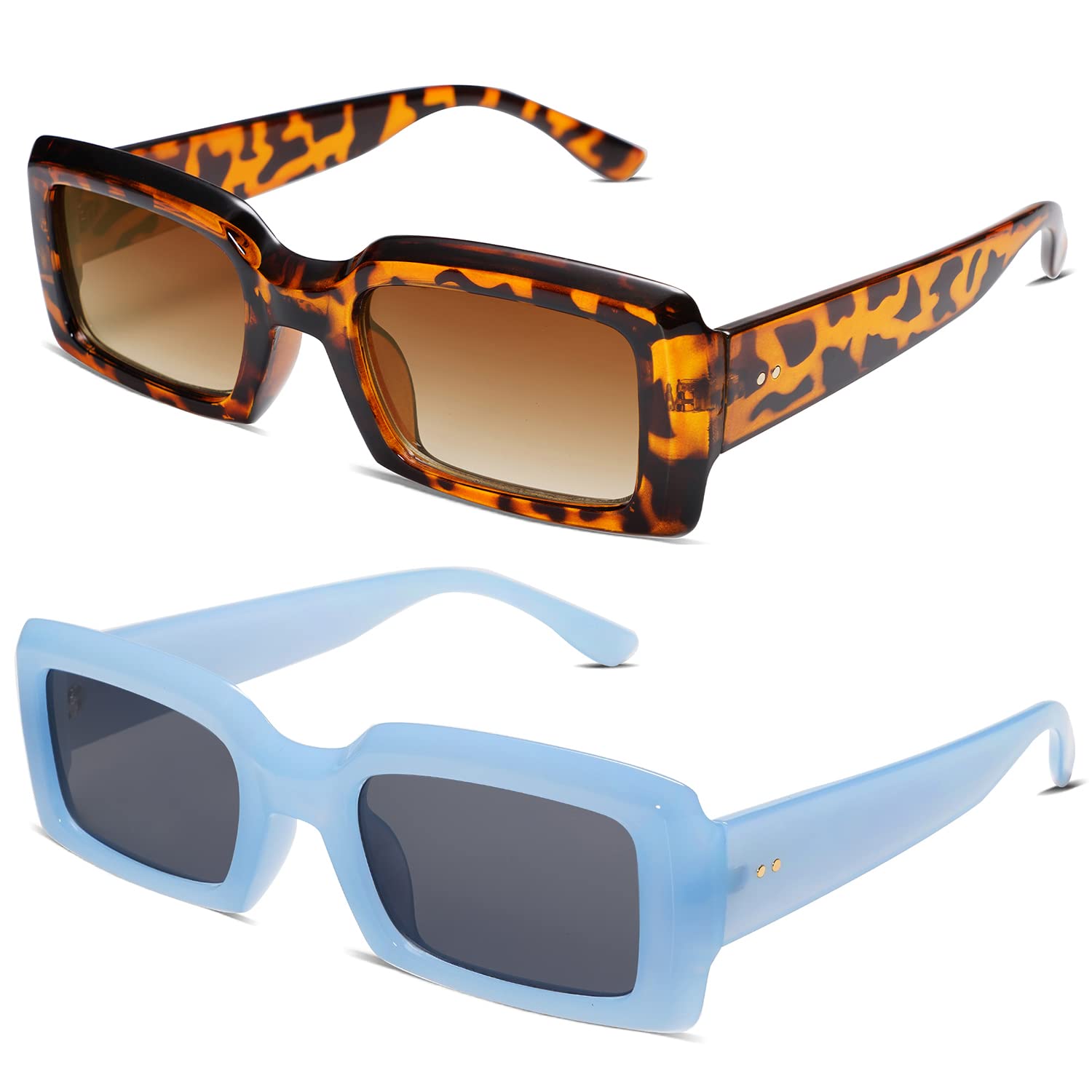 Trendy Vintage 90's Rectangle Sunglasses for Women & Men - Thick Frame Square Shades UV Protection - Perfect for Beach, Driving & Outdoor Activities (AR82002)