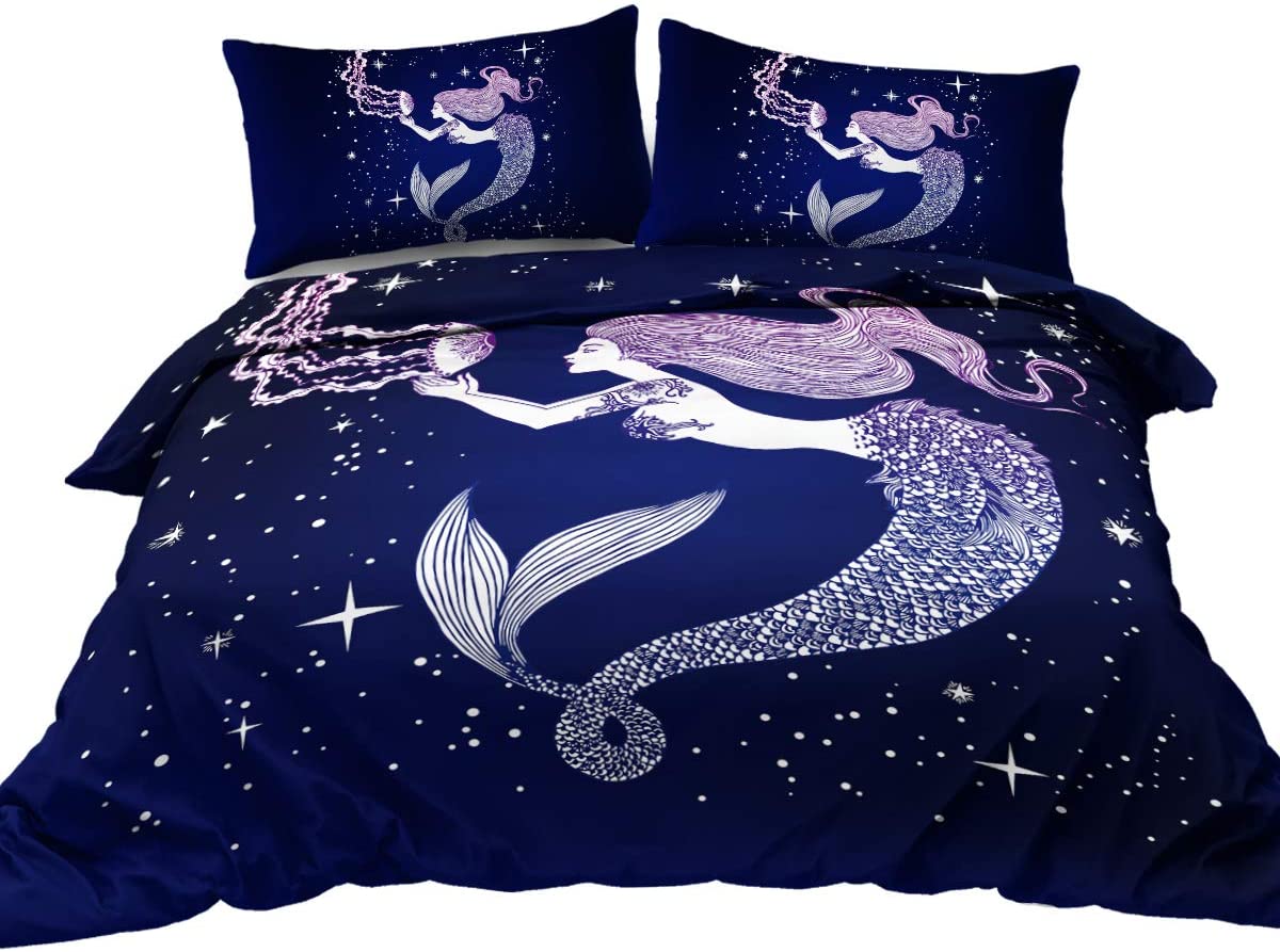 Mermaid and Jellyfish Bedding Set - Queen Size 3-Piece Ocean Theme Comforter Set with Pillowcases - Perfect for Kids' Room, Beach House Decor & Underwater Themed Bedrooms
