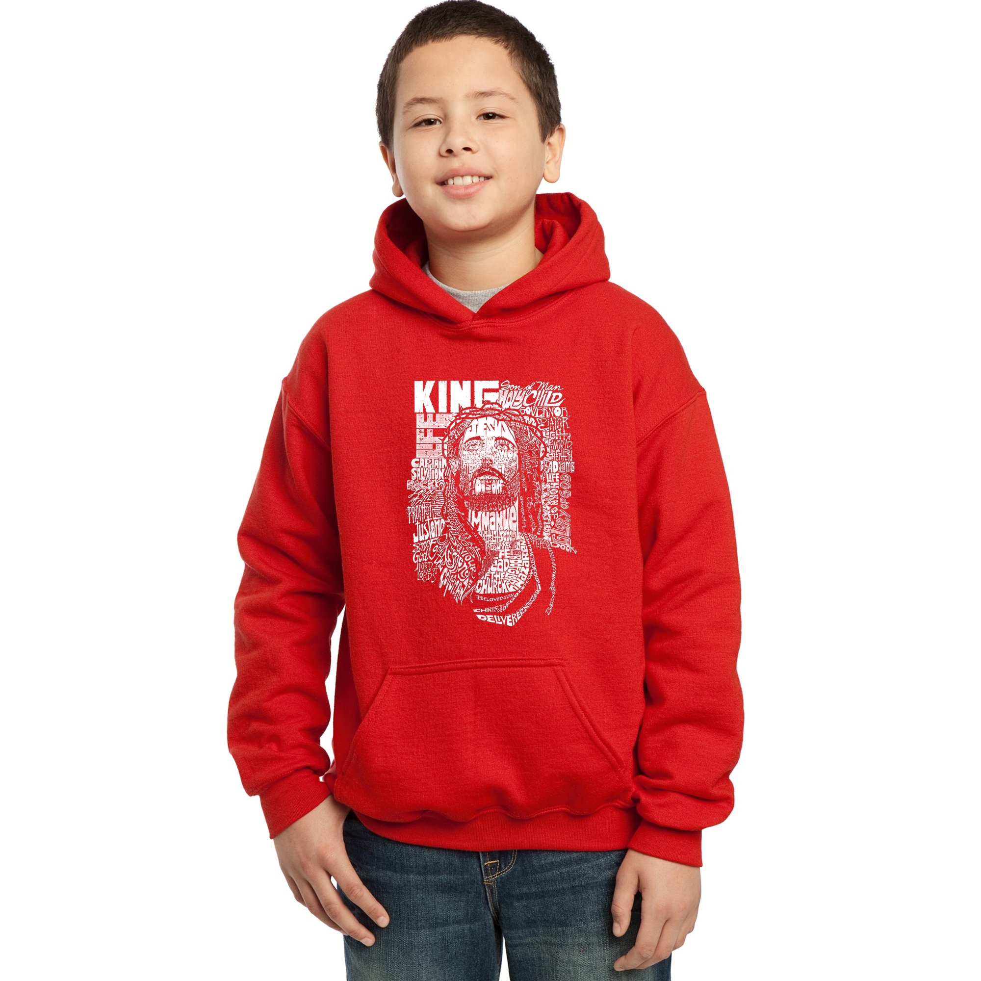 LA POP ART Boys' Word Art Hooded Sweatshirt - JESUS | Christian Graphic Pullover Hoodie for Teens & Youth | Church, Bible Study & Casual Wear