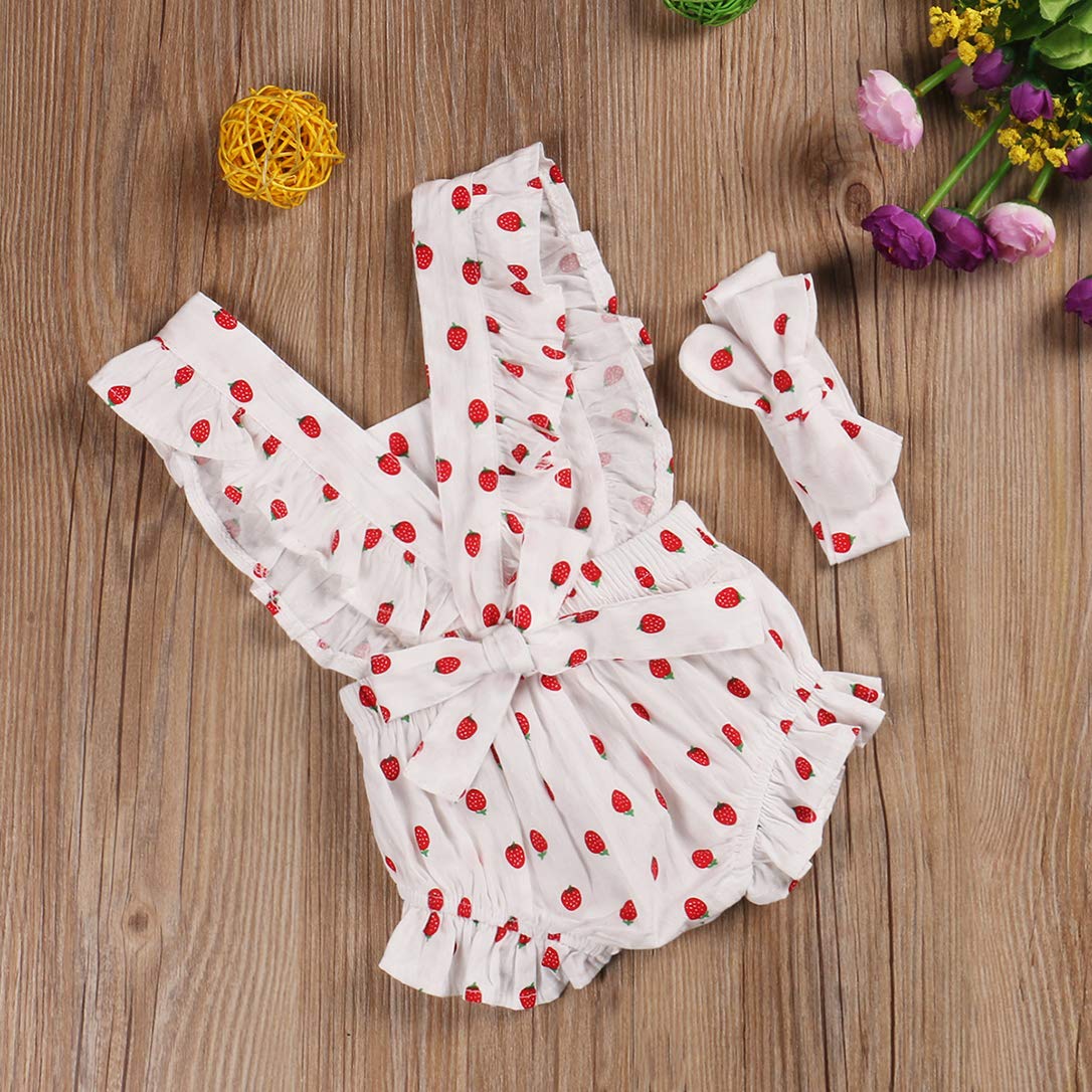 Pineapple Print Cotton Linen Baby Girl Romper with Ruffles & Headband - Newborn Toddler Summer Outfit for Beach, Photo Shoots & Casual Wear