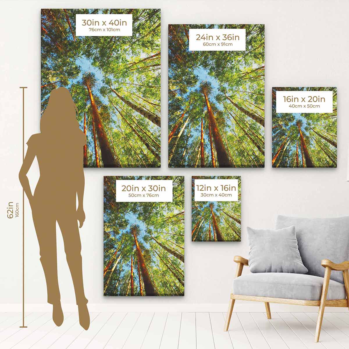 Green Big Trees Wall Art Canvas 8903 - Nature Inspired Landscape Painting for Living Room, Bedroom & Office Decor