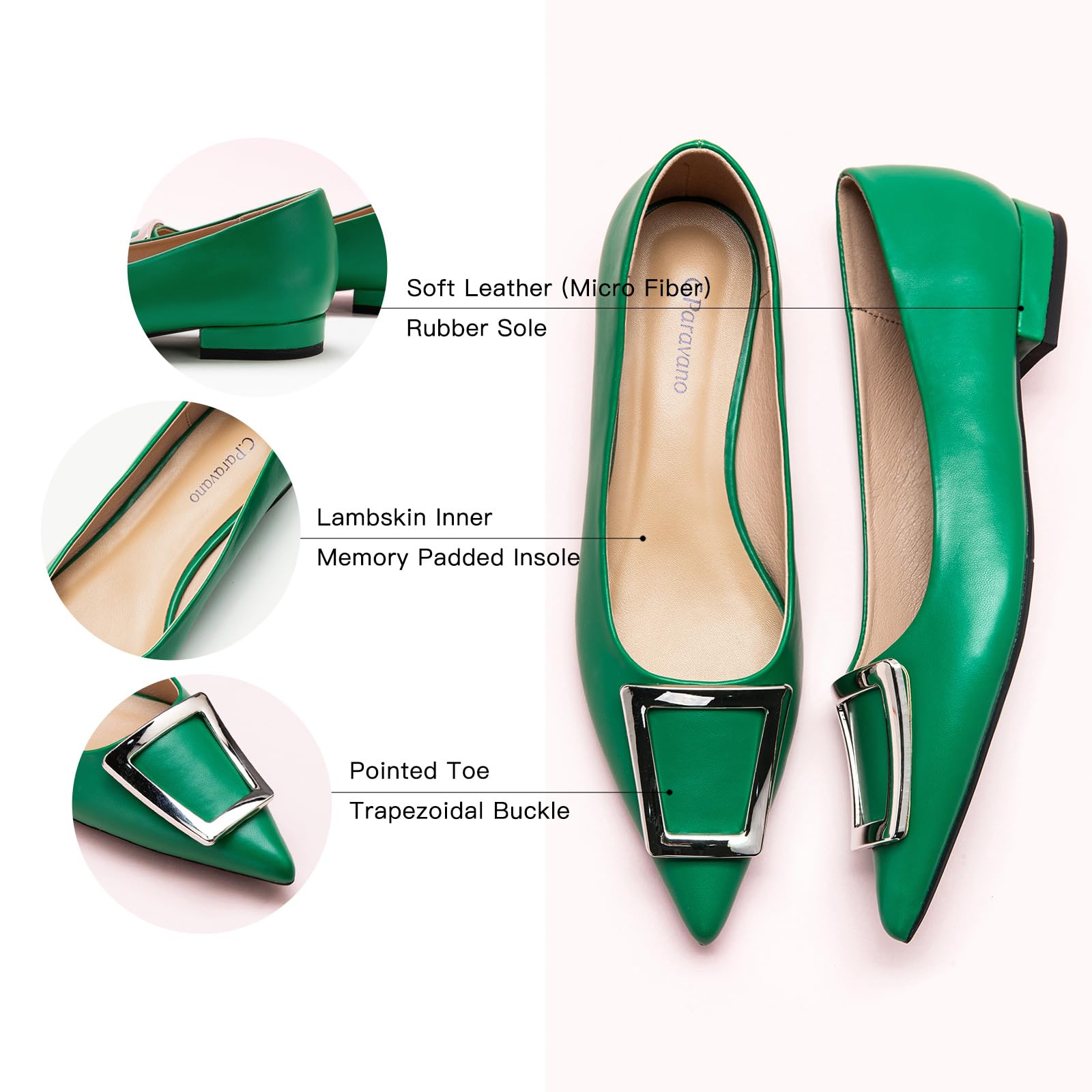 C.Paravano Women's Pointed Toe Ballet Flats - Patent Leather Dressy Slip-On Shoes for Work & Comfort | Perfect for Office, Wedding & Daily Wear