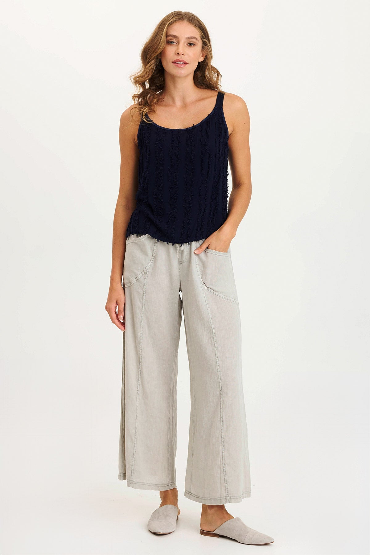 Pia Paper Bag Waist Linen Wide Leg Pants for Women - High Waisted Linen Trousers with Elastic Waistband - Perfect for Summer, Office Wear & Casual Outfits