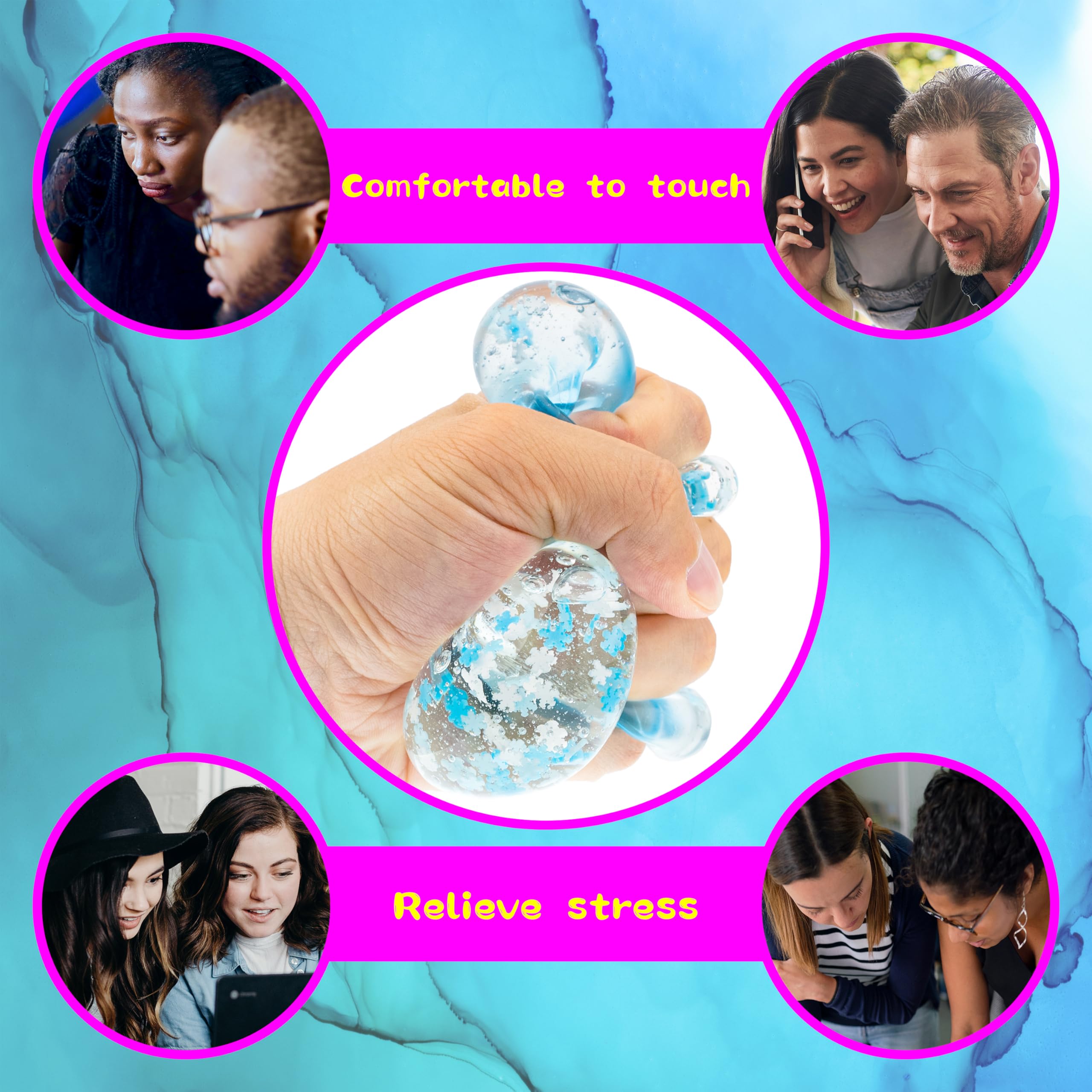 TPR Transparent Ice Cube Squishy Toys - Stress Relief Fidget Toys for Adults & Kids, Mini Mochi Squishies Sensory Toys for Anxiety, Party Favors, Classroom Rewards & Office Desk Decor (6-Pack)