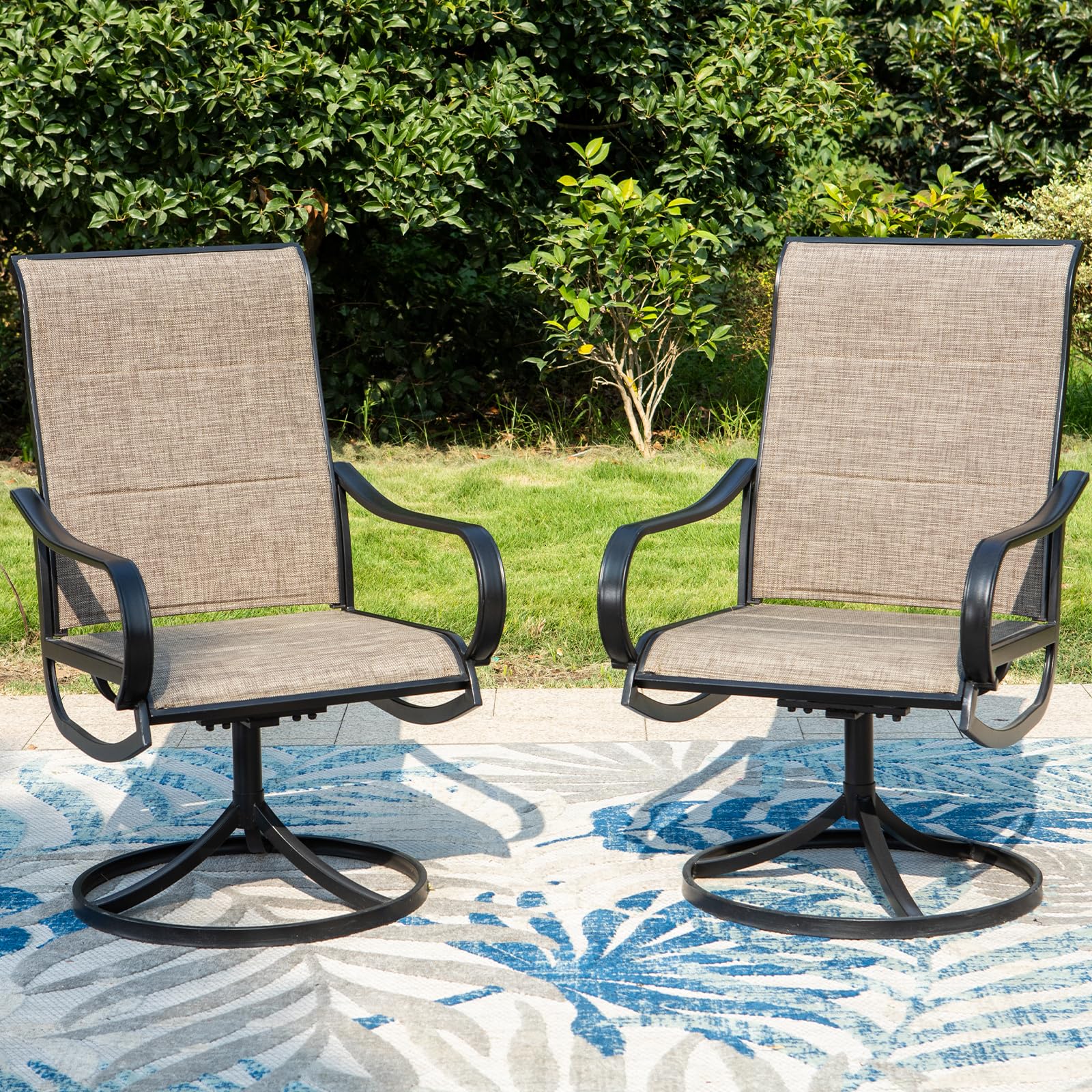 MFSTUDIO Swivel Patio Dining Chairs Set of 2 - Weather-Resistant Textilene Fabric & Durable Metal Frame Outdoor Sling Chairs for Deck, Garden, Bistro, Lawn - Perfect for Relaxing, Entertaining & Outdoor Dining