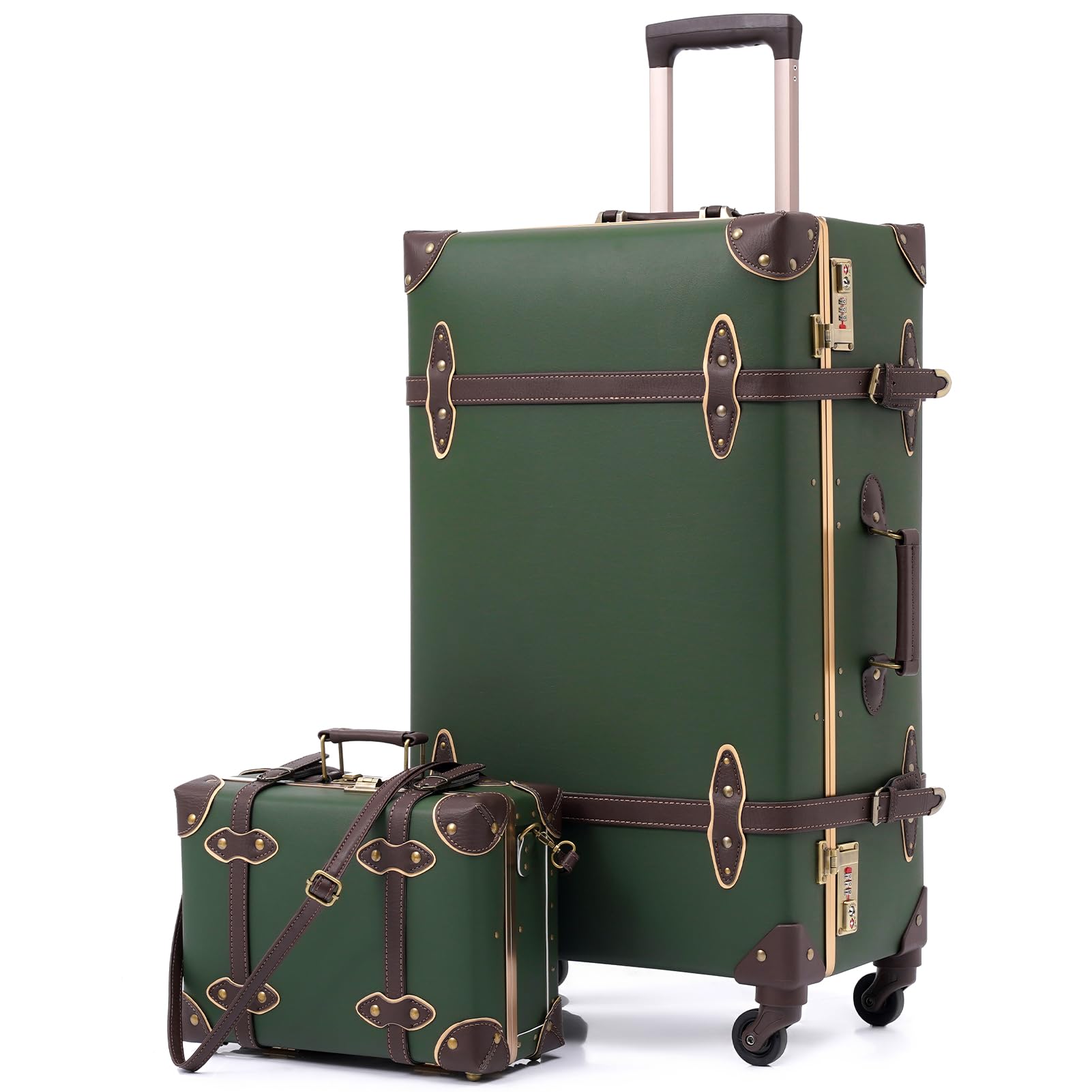 Vintage Suitcase Set for Women - 2 Piece Retro Luggage with Zipperless TSA Approved Design, Army Green (20