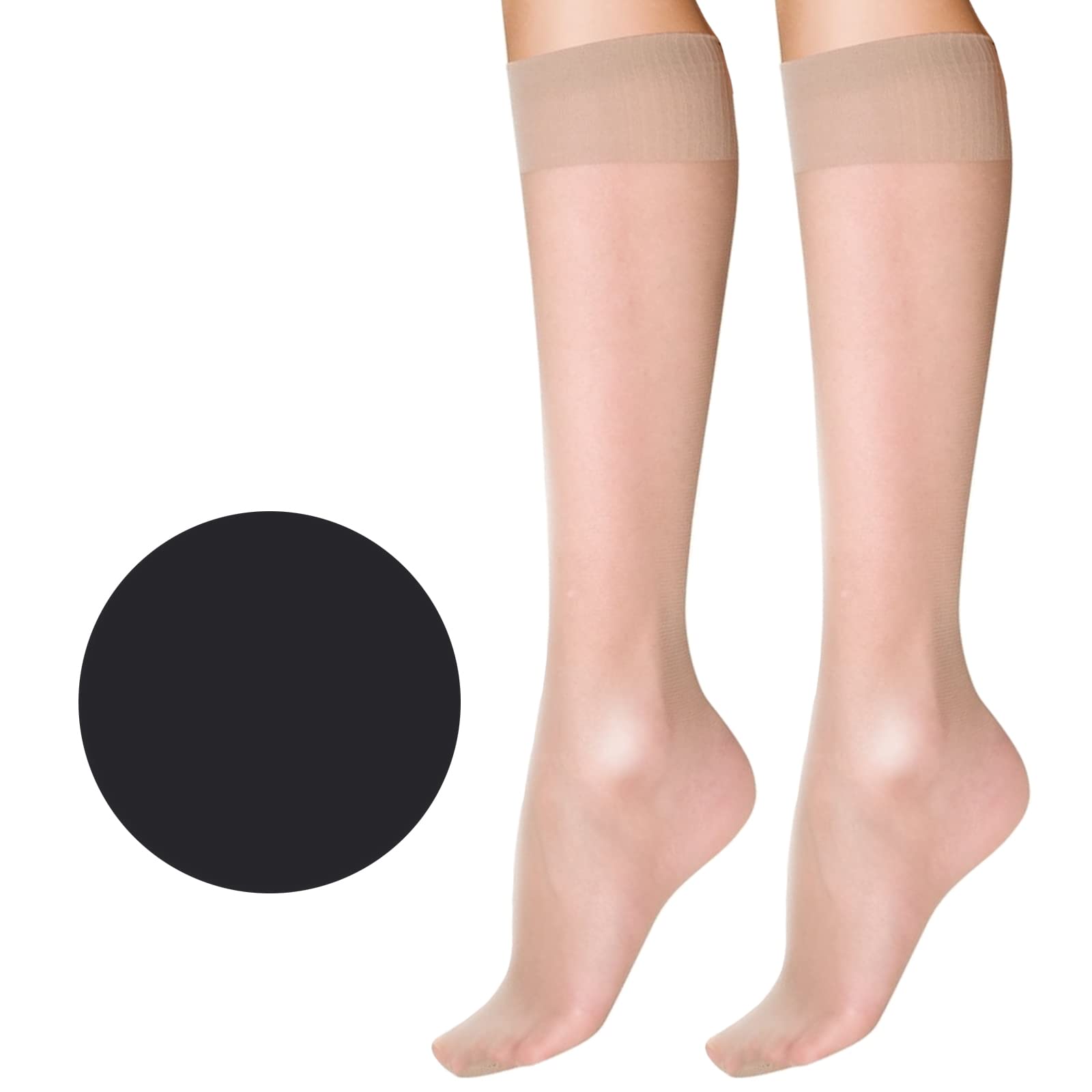 2 Pairs Black Knee High Socks 20 Denier - Comfort Tights for Casual Wear