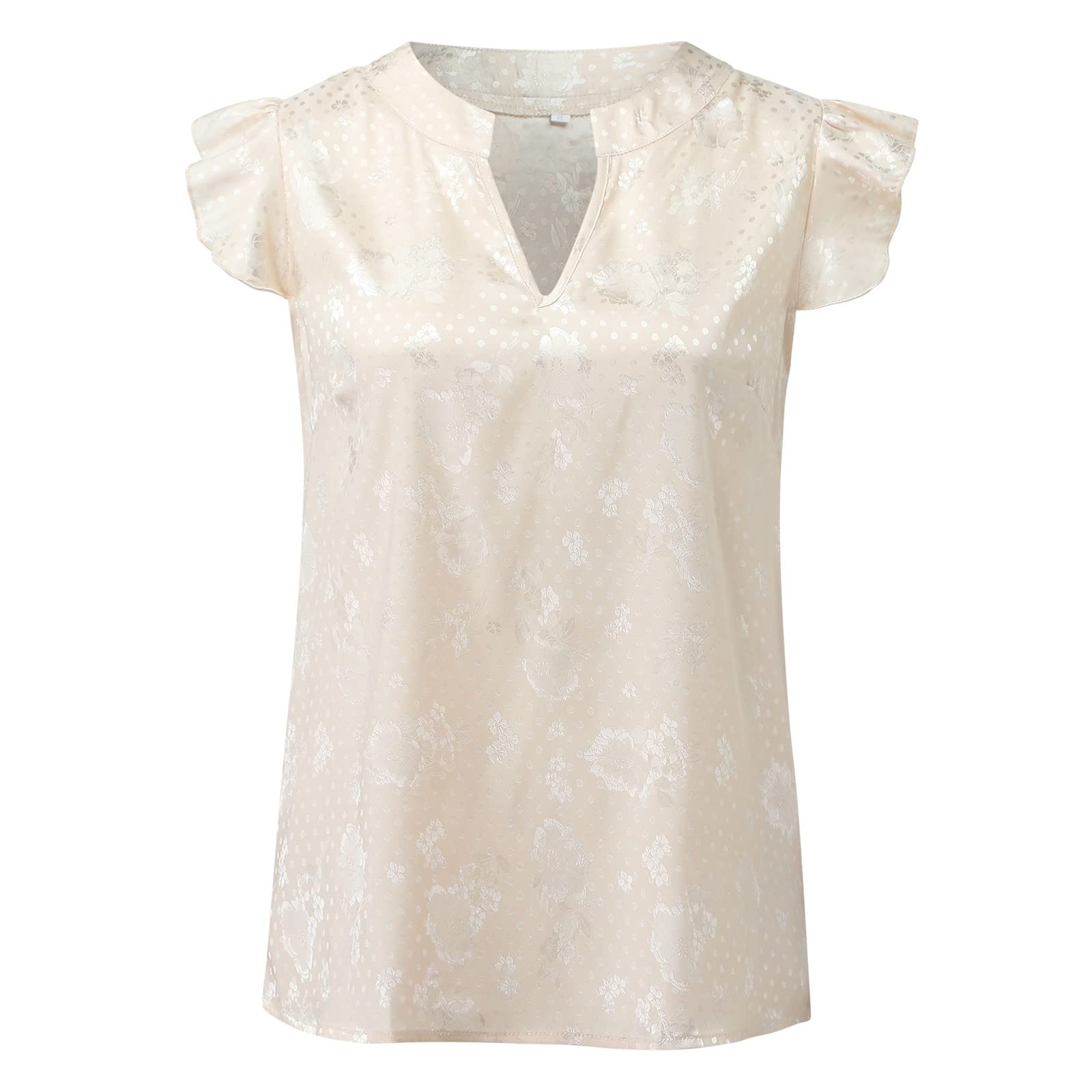 Elegant V-Neck Ruffle Sleeve Pullover Shirt for Women - Casual Short Sleeve Blouse in 2XL - Perfect for Office Wear, Date Nights & Summer Outfits