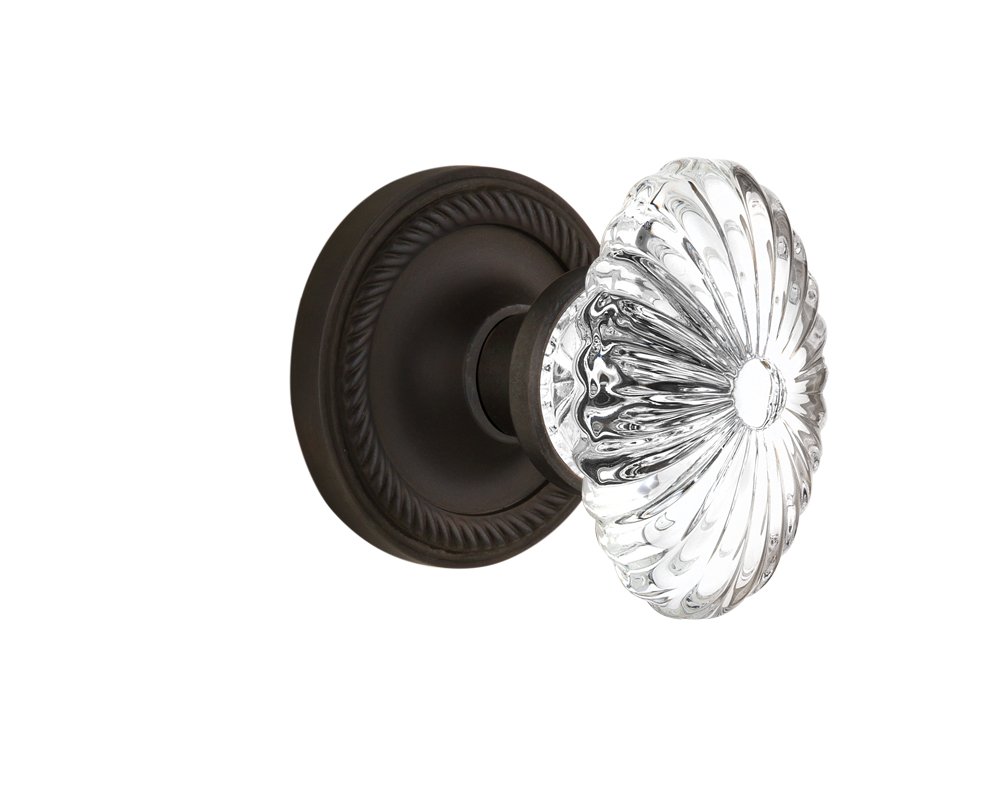 Vintage Rope Rosette with Oval Fluted Crystal Glass Knob - 2.75