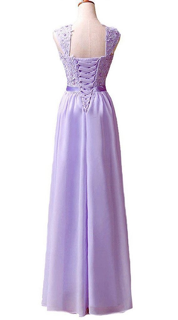 Elegant Women's Long Shoulder Straps Lace Chiffon Prom Formal Evening Dress - Perfect for Weddings, Galas & Special Occasions