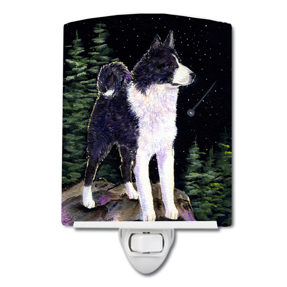 Starry Night Karelian Bear Dog Ceramic Night Light - UL-Certified, 6x4x3 Inches, Multi-Color LED Bedside Lamp for Bedroom, Nursery, Hallway & Bathroom | Perfect for Kids' Rooms, Nighttime Safety & Cozy Ambiance