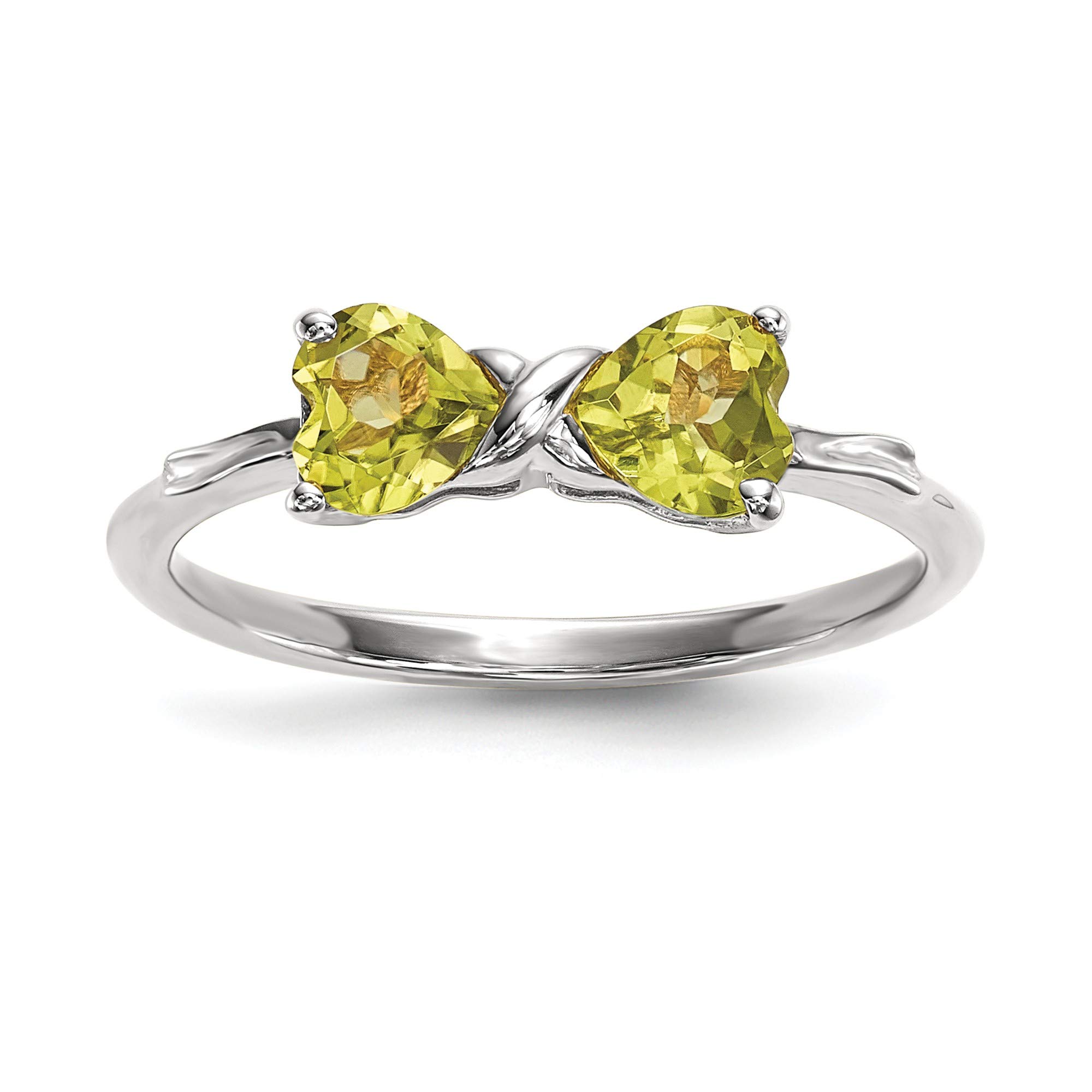 14k White Gold Polished Peridot Bow Ring - Size 7 | Elegant Dainty Jewelry for Women, Gift for Her, Anniversary, Birthday, Valentine's Day | Perfect for Everyday Wear & Special Occasions