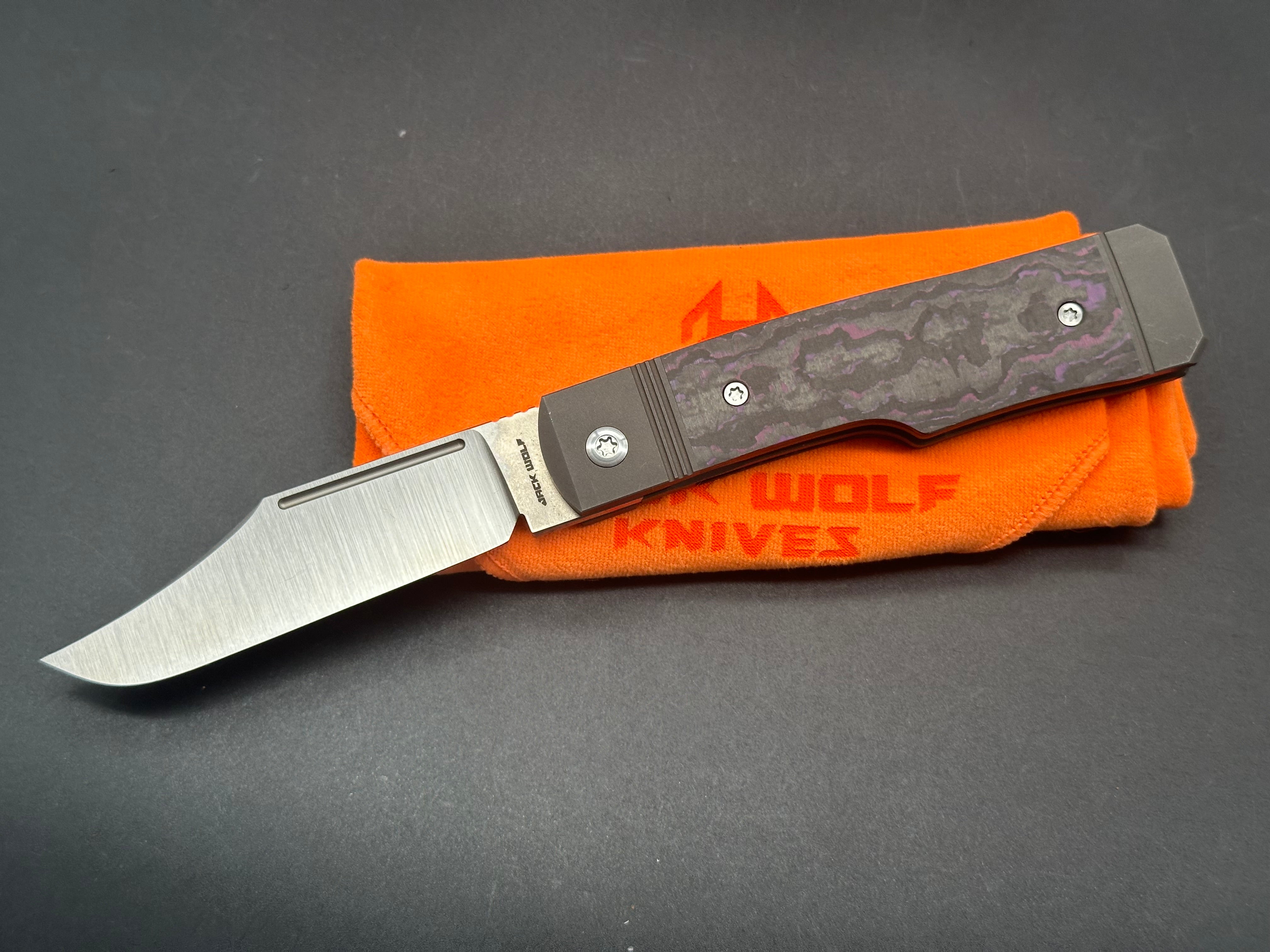 Jack Wolf Gunslinger Knife - Purple Haze Fat Carbon Handle with CPM S90V Steel Blade | Premium EDC Pocket Knife for Outdoor Camping, Hiking & Survival Gear