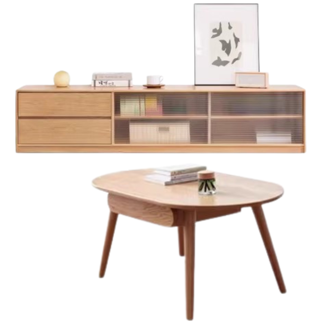 Solid Oak Wood TV Stand with Storage - Modern Entertainment Center for Living Room, Bedroom & Home Theater