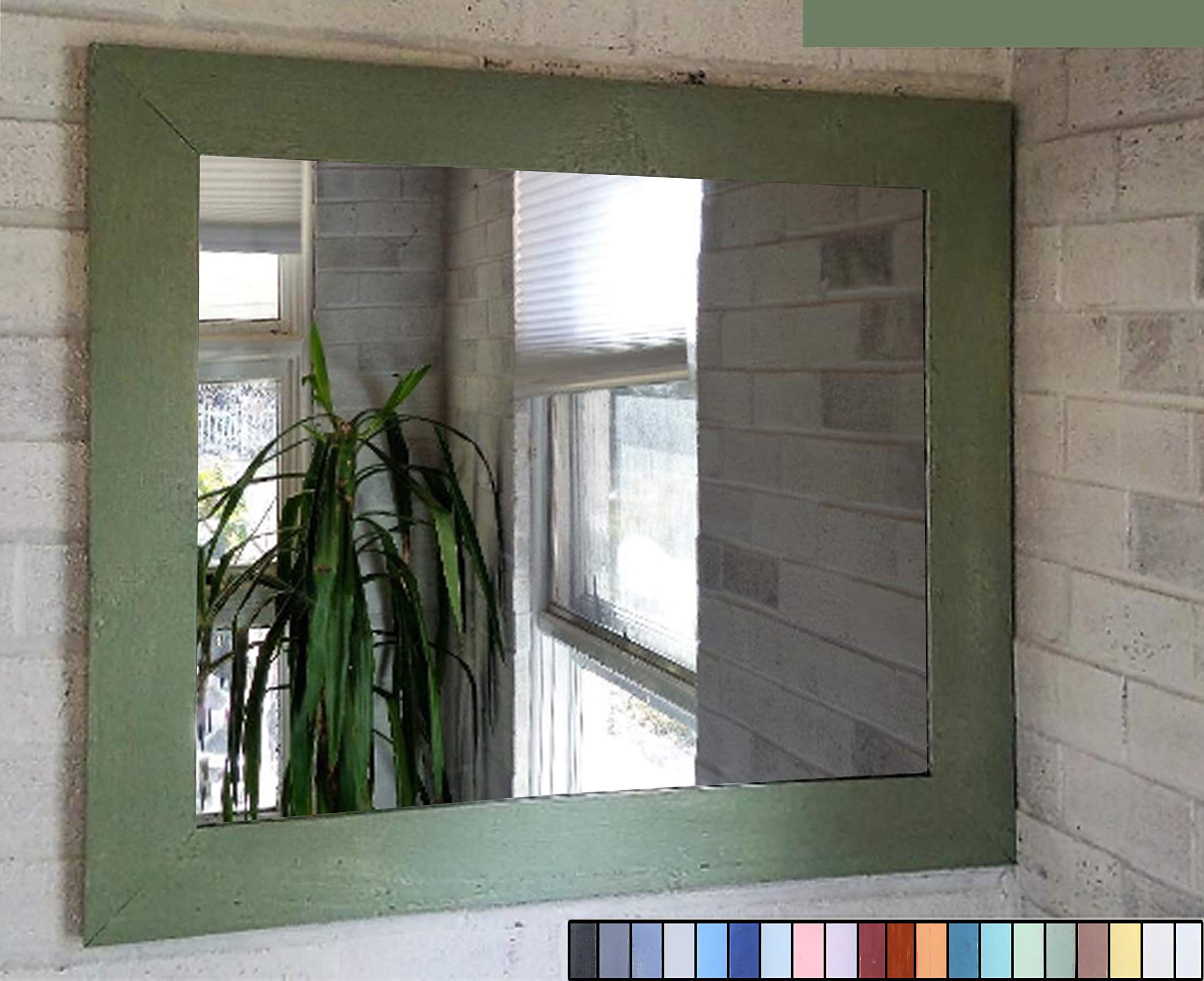Handmade Shiplap Rustic Wood Framed Mirror - 20 Custom Stain Colors (Avocado Green Shown) - Large Bathroom Wall Mirror for Entryway, Living Room & Farmhouse Decor - Perfect for Shabby Chic Home & Vintage Style Interior Design