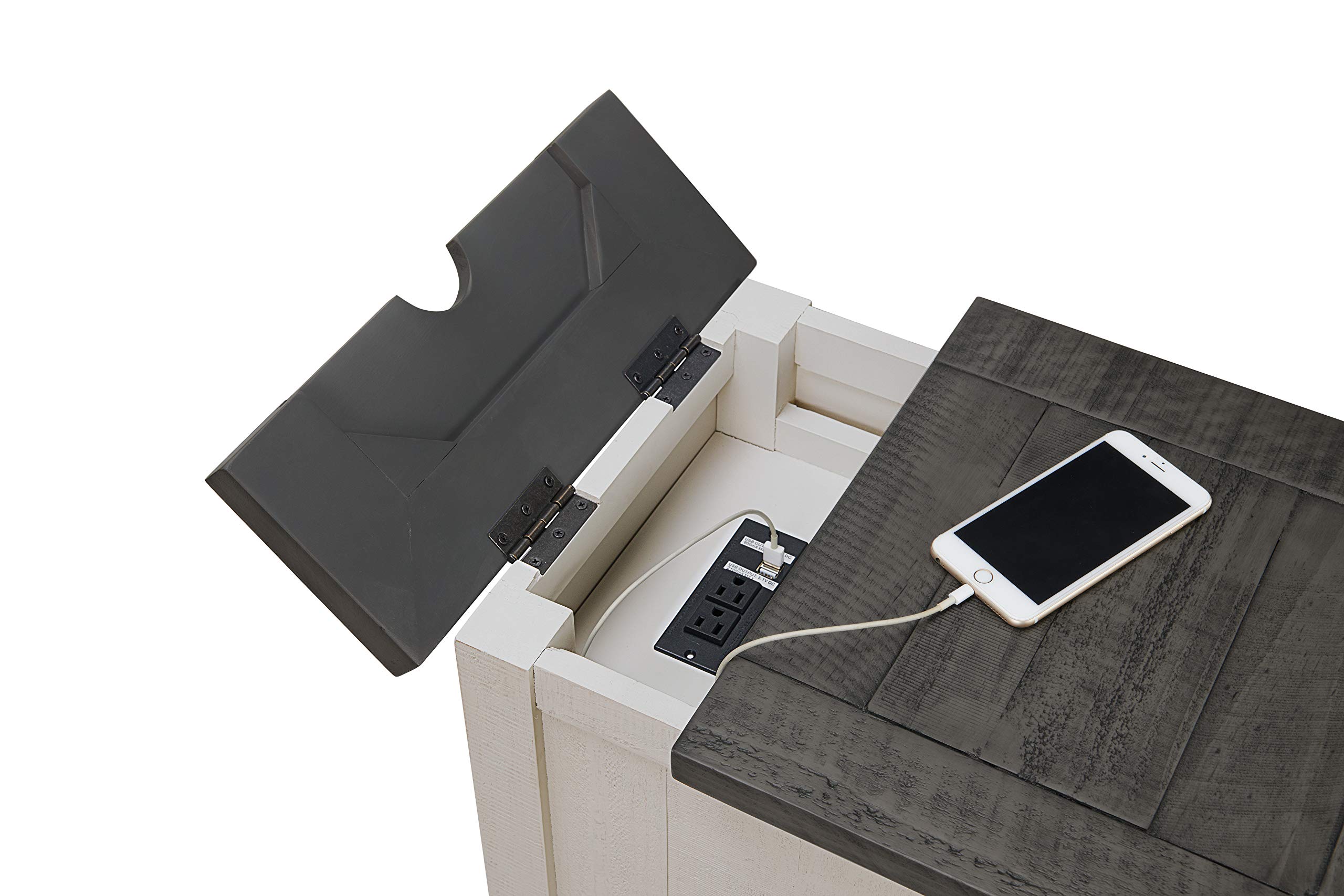 Martin Svensson Home Monterey Chairside Table - White with Grey Top - Coastal Style Multi-Use End Table with Built-in USB Outlets and Storage Drawers - Perfect for Bedroom, Living Room or Office as Nightstand, Side Table or Charging Station
